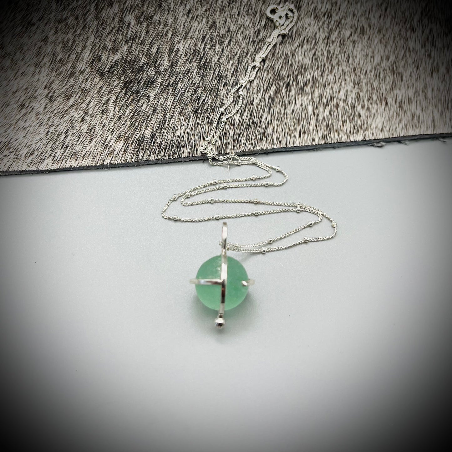 Codd Marble Necklace, Sea Glass Pendant, Green Marble Pendant, Caged Sea Glass Marble Pendant
