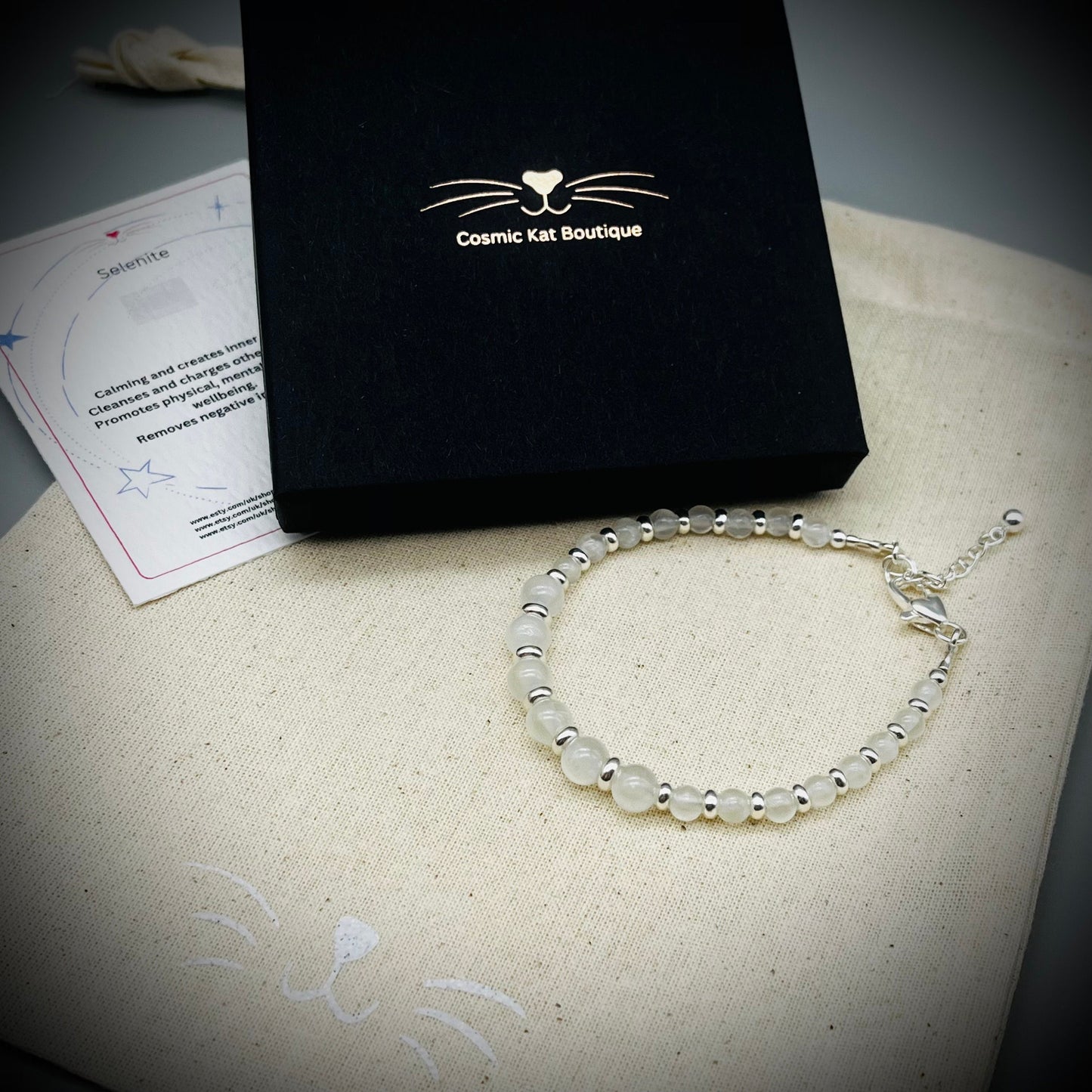 Selenite Crystal Bracelet, Selenite and Sterling Silver Bracelet, Energy Clearing Bracelet, Selenite Bracelet, Calming Crystal Bracelet