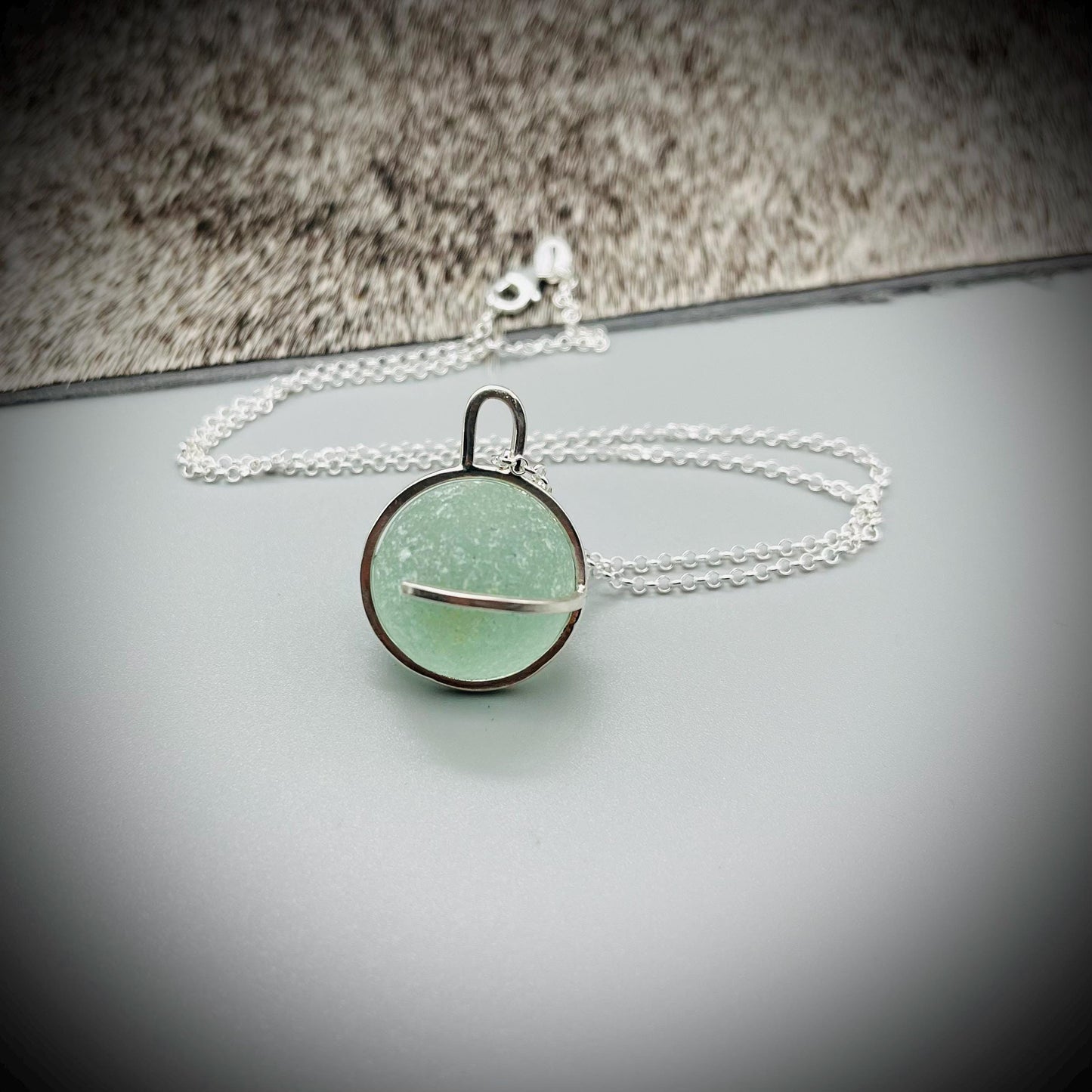 Genuine Codd Marble Necklace, Green Sea Glass Pendant, Green Marble Pendant, Caged Sea Glass Marble Pendant
