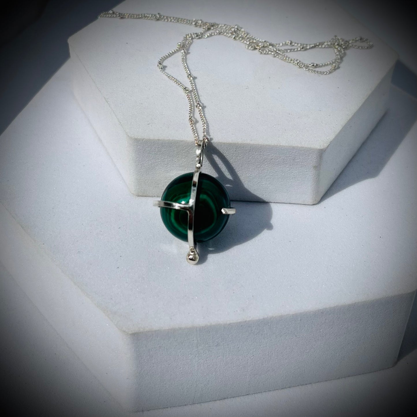 Malachite Crystal Ball Necklace, Malachite and Sterling Silver Necklace, Caged Malachite Pendant, Malachite Crystal Ball