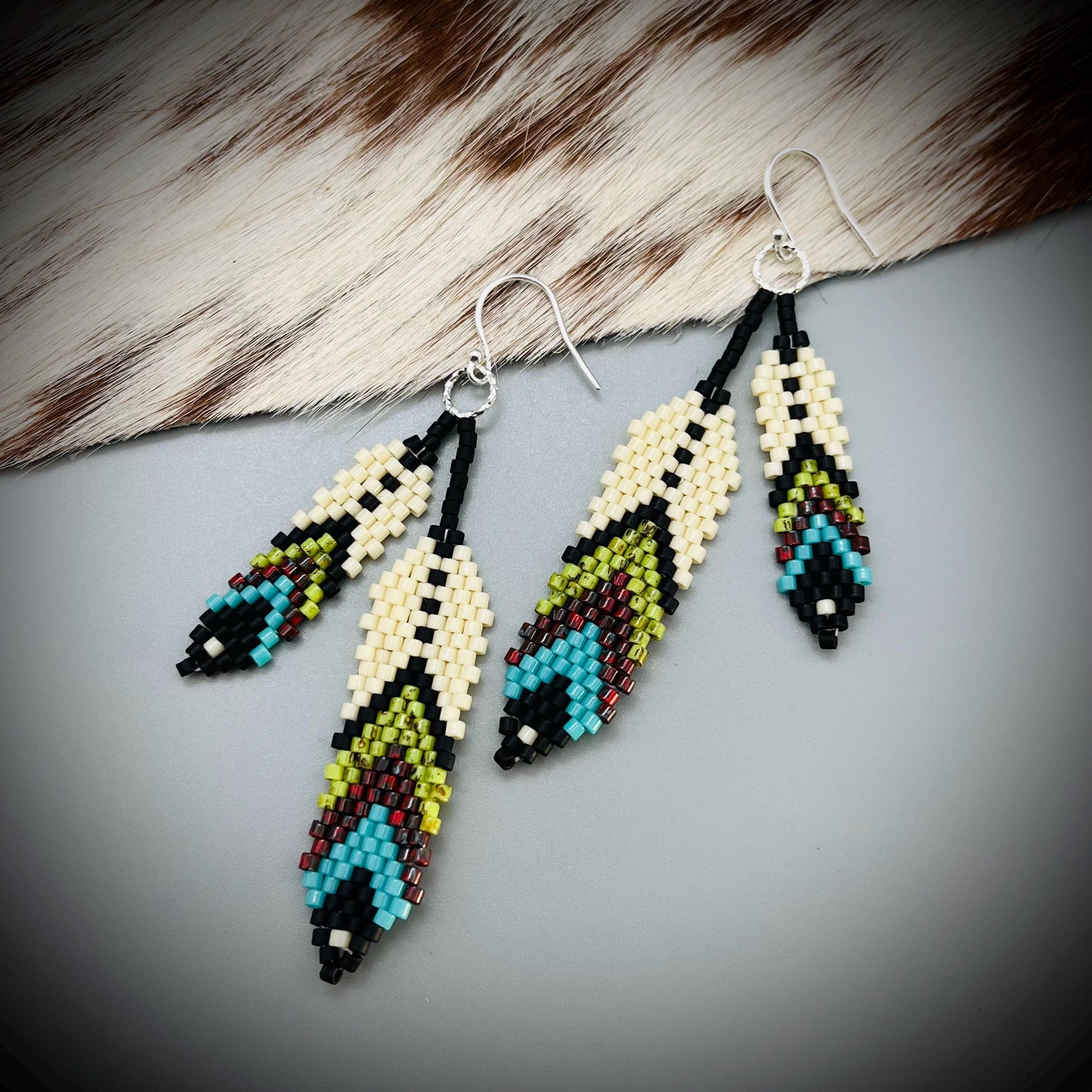 Native American Style Feather Earrings, Boho Beaded Earrings, Native Tassel Earrings, Beaded Feather Earrings