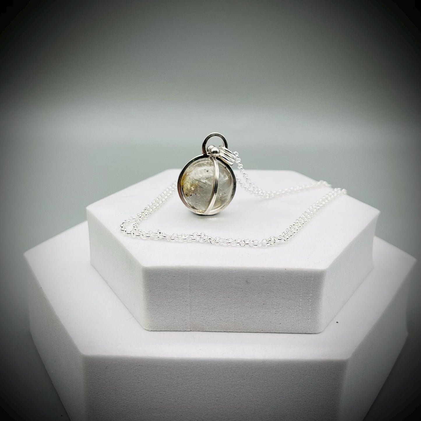 Herkimer Diamond Crystal Ball Necklace, Herkimer Diamond and Sterling Silver Necklace, Caged Herkimer Diamond Pendant