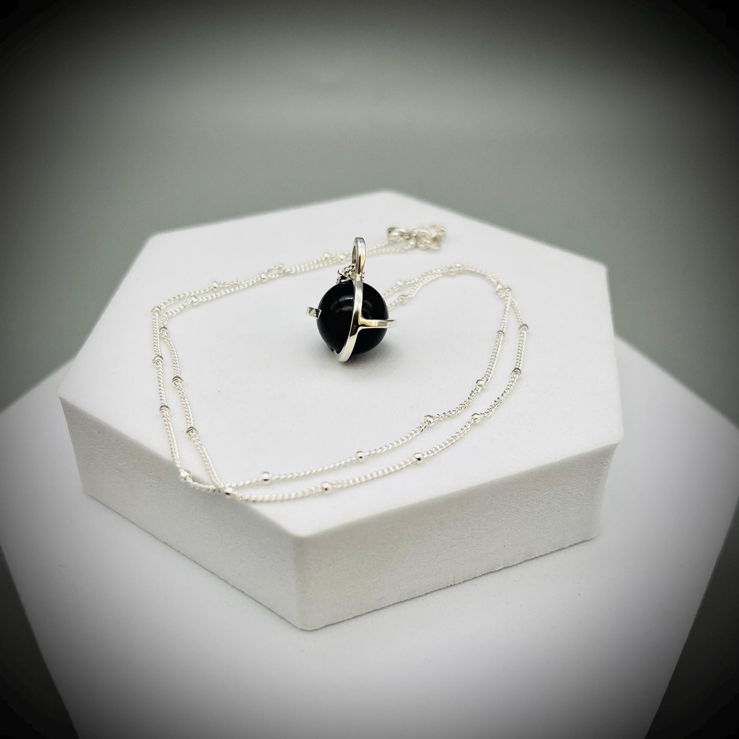 Black Obsidian Crystal Ball Necklace, Obsidian and Sterling Silver Necklace, Obsidian Pendant, Caged Obsidian Crystal