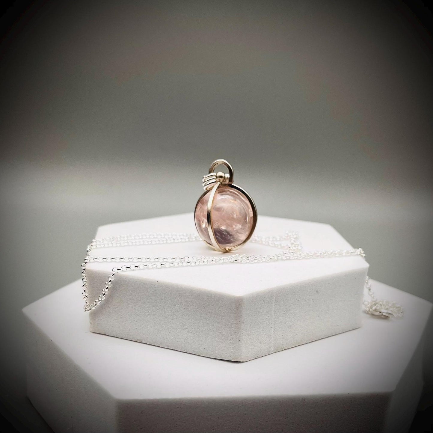 Rose Quartz Crystal Ball Necklace, Rose Quartz and Sterling Silver Necklace, Rose Quartz Pendant, Caged Rose Quartz Crystal