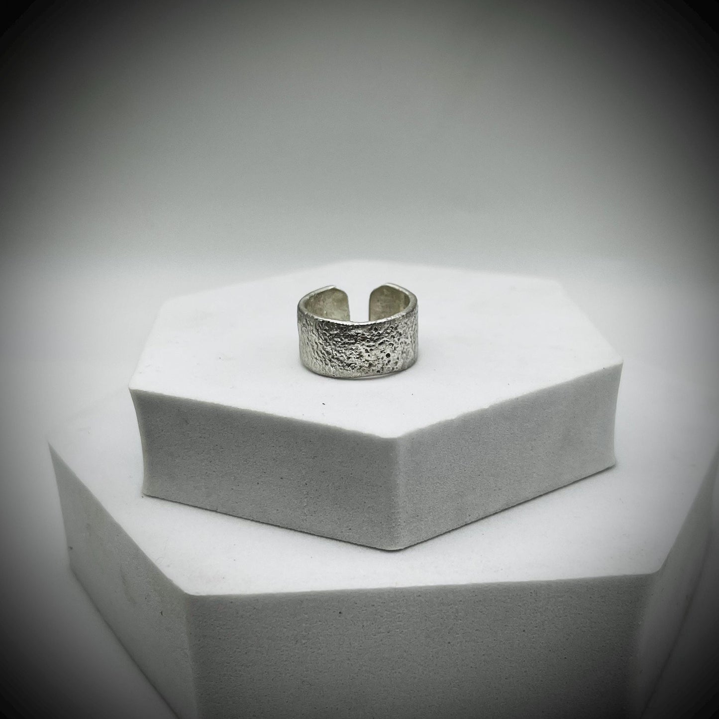 Sterling Silver Wide Ring Bang, Reticulated Silver Ring Band, Textured Silver Ring, Wide Silver Ring