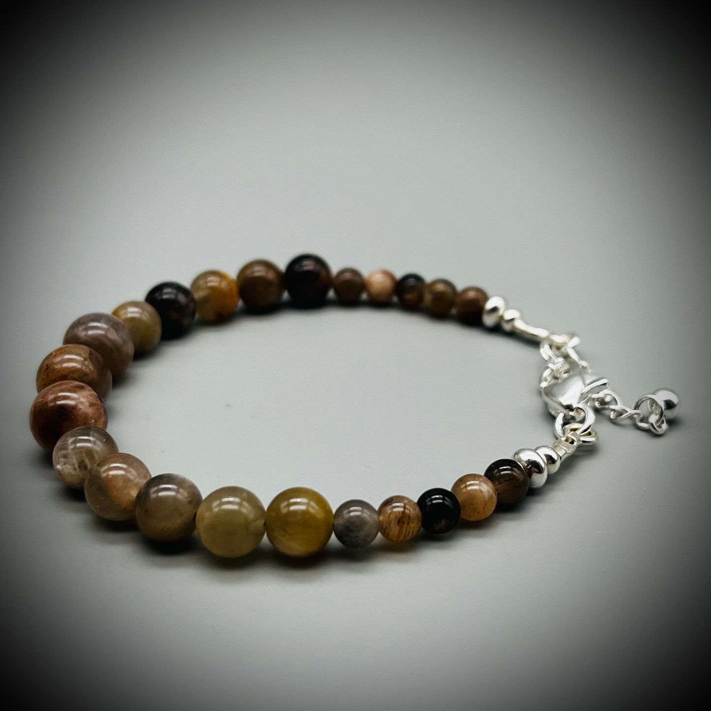 Moonstone Bracelet, Moonstone and Sterling Silver Bracelet, Moonstone Crystal Bracelet, Black Moonstone and Silver Bracelet, Moon Charm