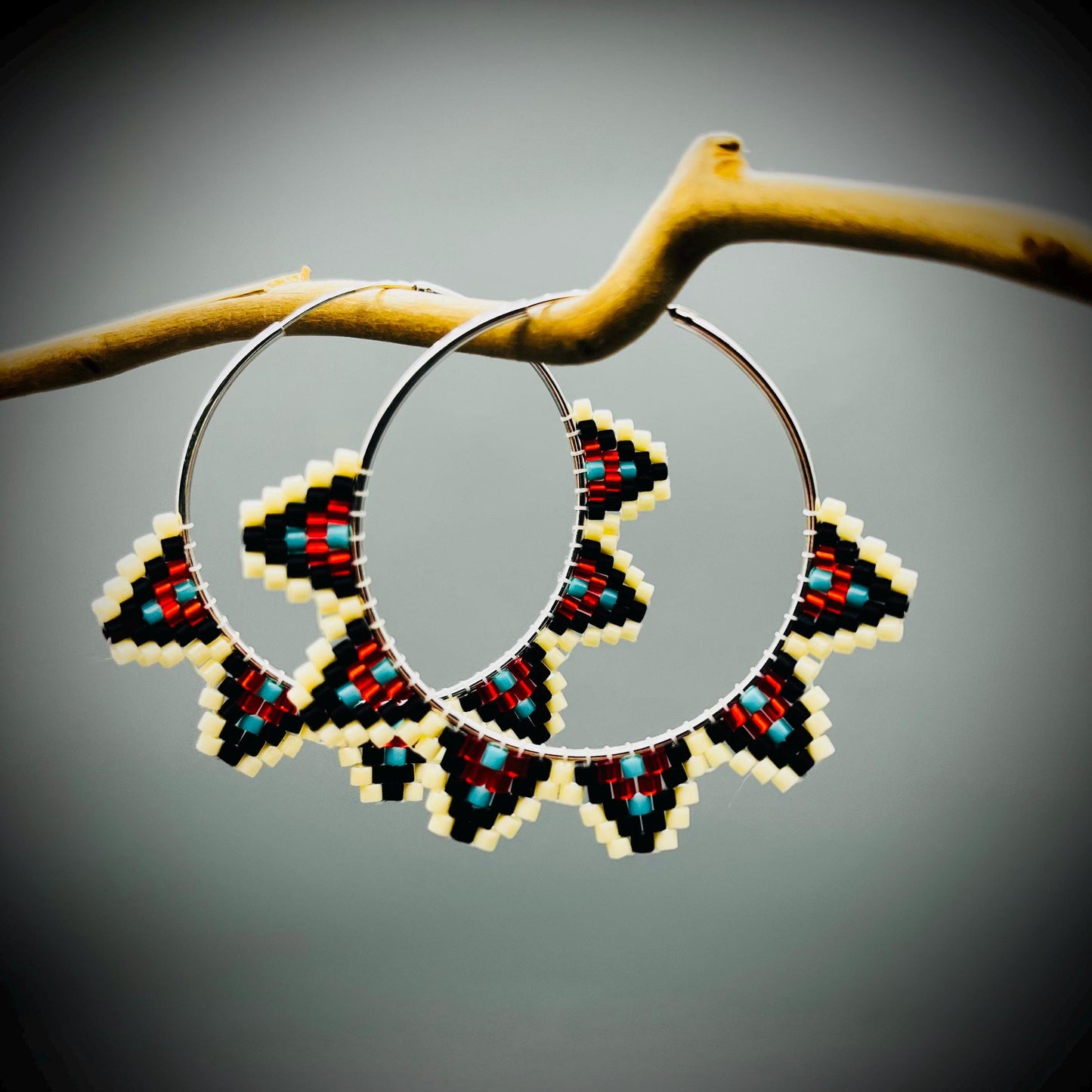 Native American Style Earrings, Boho Beaded Hoop Earrings, Native Hoop Earrings, Beaded Folk Earrings, Tribal Hoop Earrings