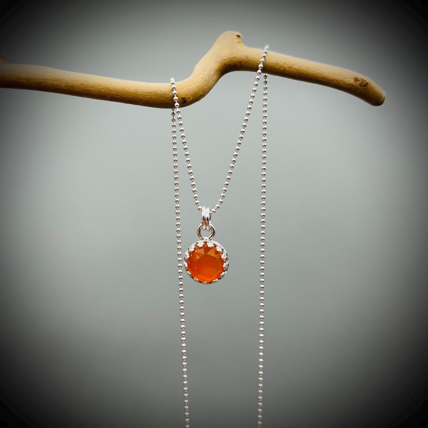 Carnelian and Sterling Silver Necklace, Carnelian Crystal Pendant Necklace, Carnelian and Silver Adjustable Necklace
