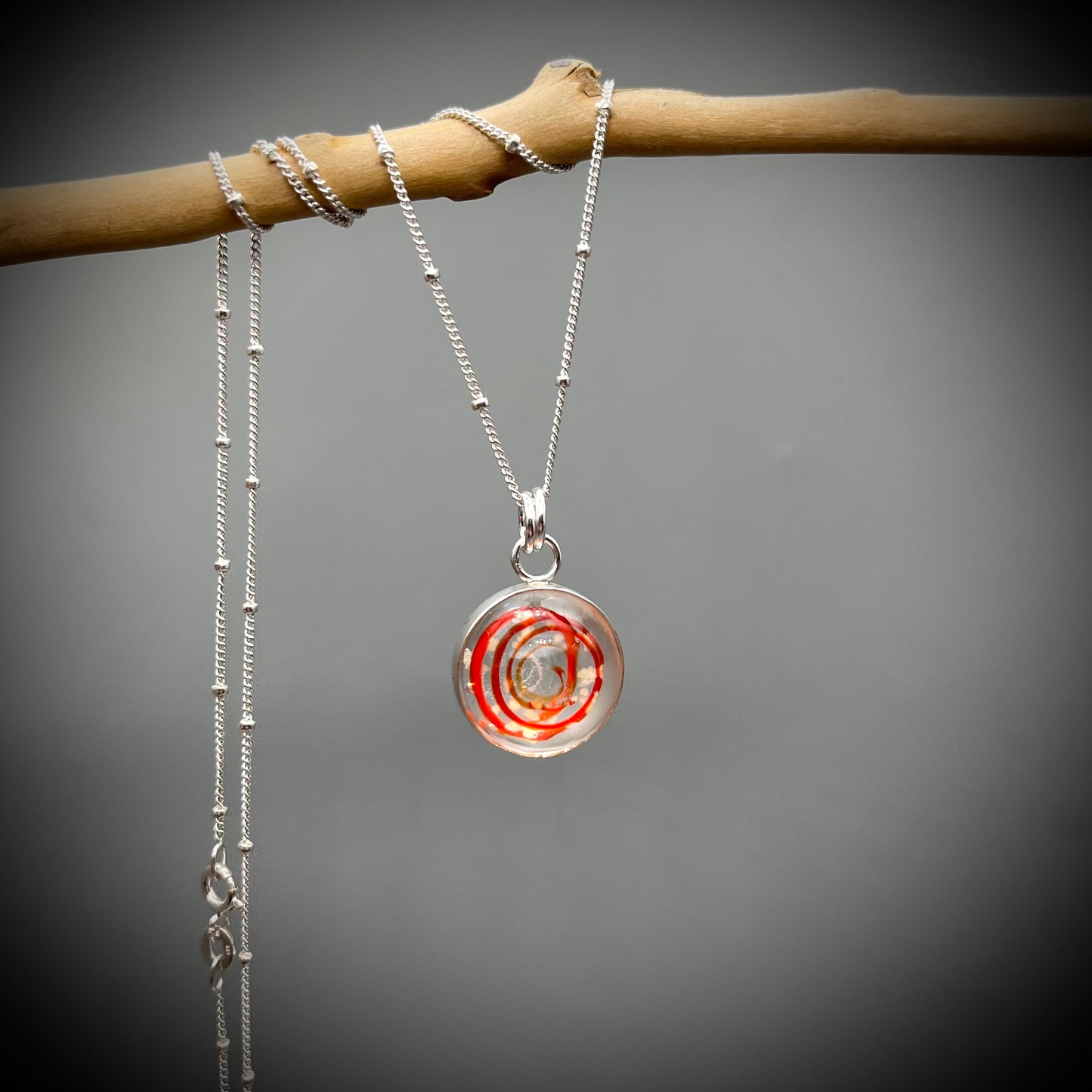 Red Marble Necklace, Handmade SworlMarble Necklace, Caged Marble Necklace, Glass Marble and Silver Necklace