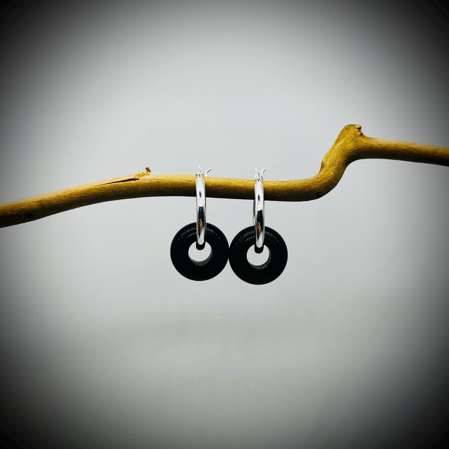 Black Onyx Crystal Hoop Hearings, Onyx and Sterling Silver Earrings, Silver Hoop Earrings, Black Onyx Earrings, Crystal Silver Hoops