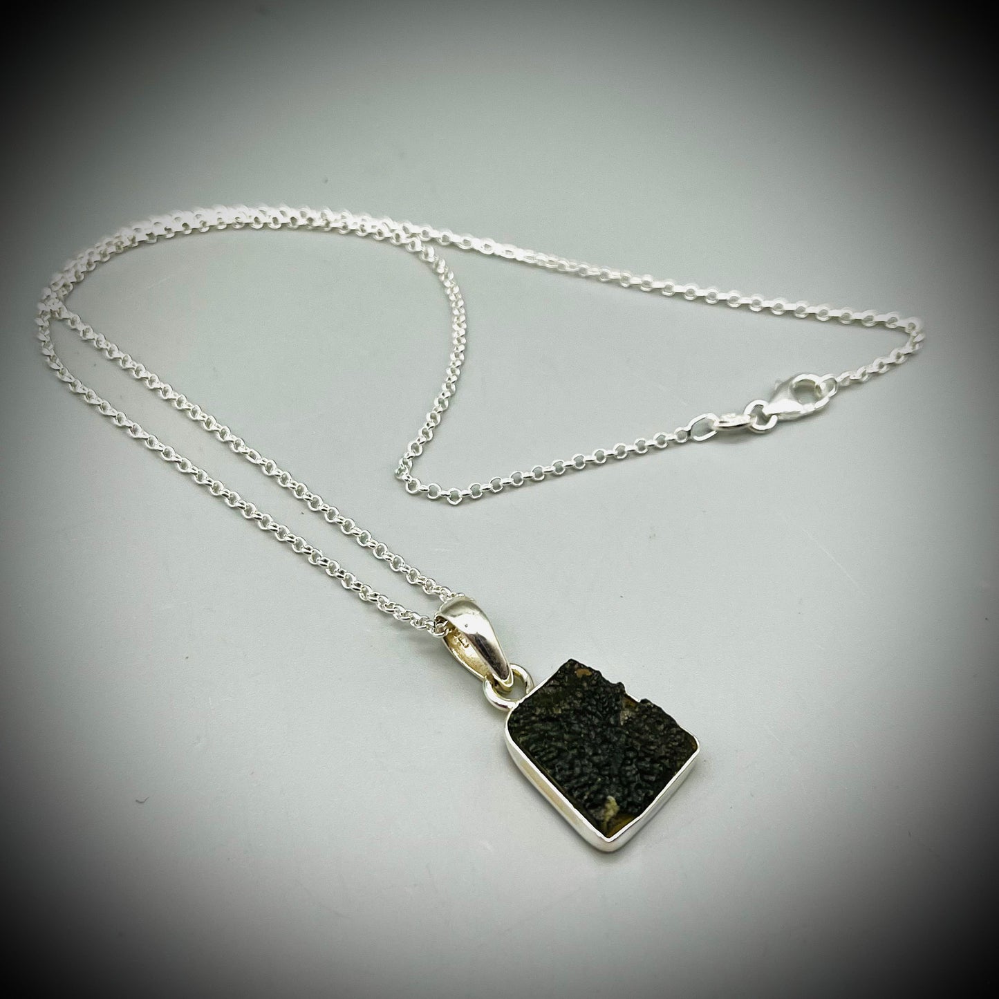 Moldavite Crystal Necklace, Green Crystal Necklace, Czech Crystal, Tektite Crystal, Moldavite and Sterling Silver Pendant Necklace,