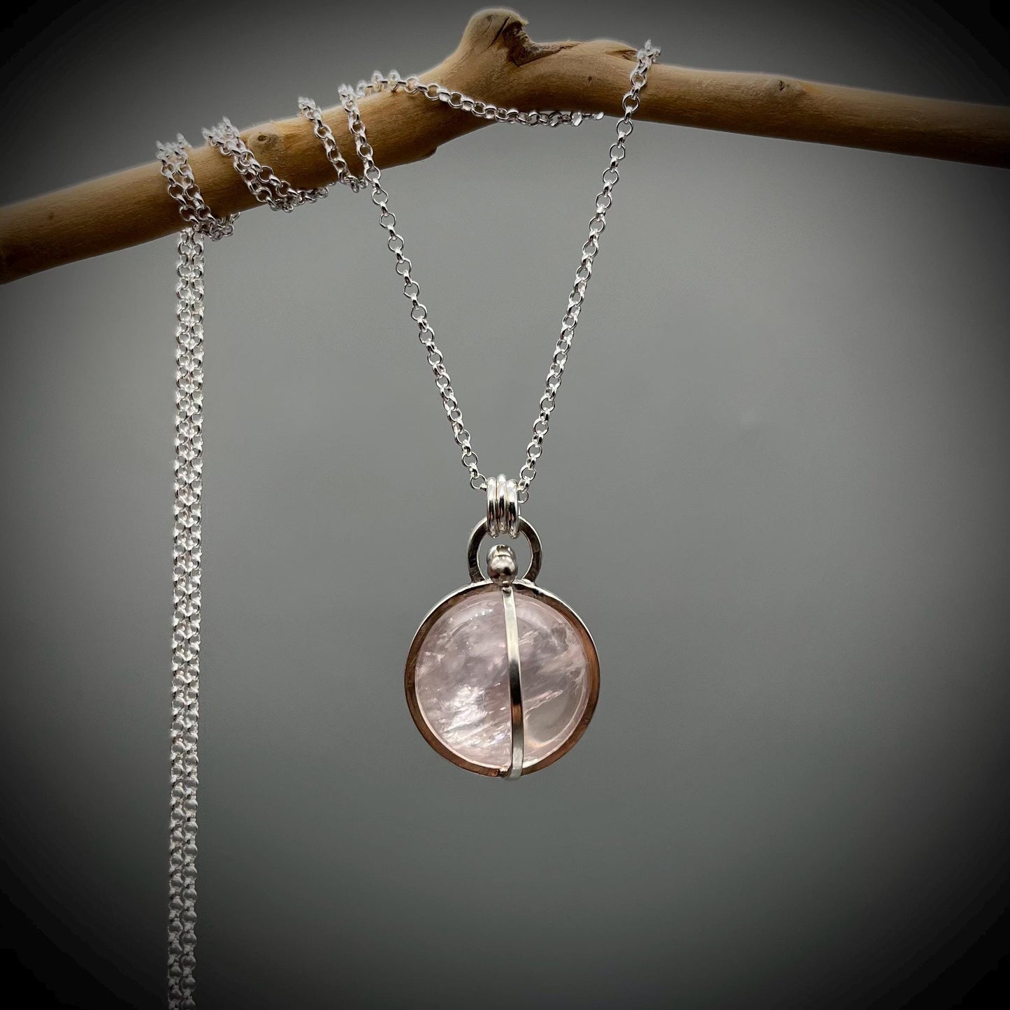 Rose Quartz Crystal Ball Necklace, Rose Quartz and Sterling Silver Necklace, Rose Quartz Pendant, Caged Rose Quartz Crystal