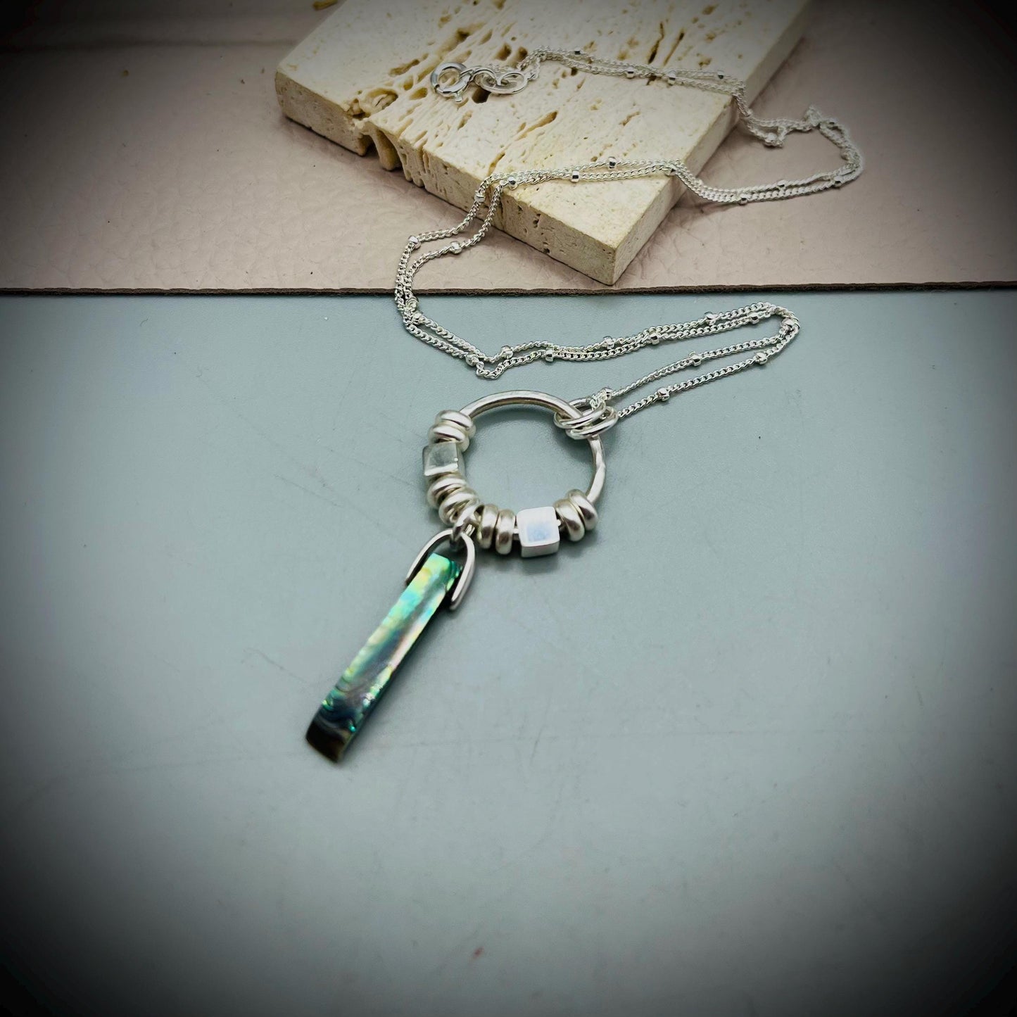 Abalone Shell Necklace, Abalone Silver Hoop Pendant, Abalone and Silver Necklace, Fidget Spinner Pendant, Paua Shell Nekclace