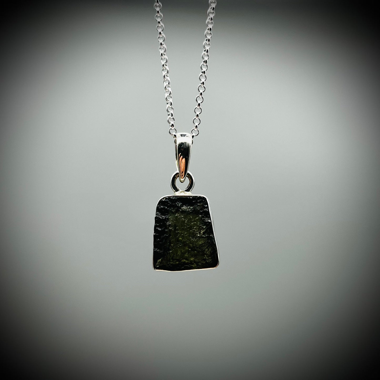 Moldavite Crystal Necklace, Green Crystal Necklace, Czech Crystal, Tektite Crystal, Moldavite and Sterling Silver Pendant Necklace,