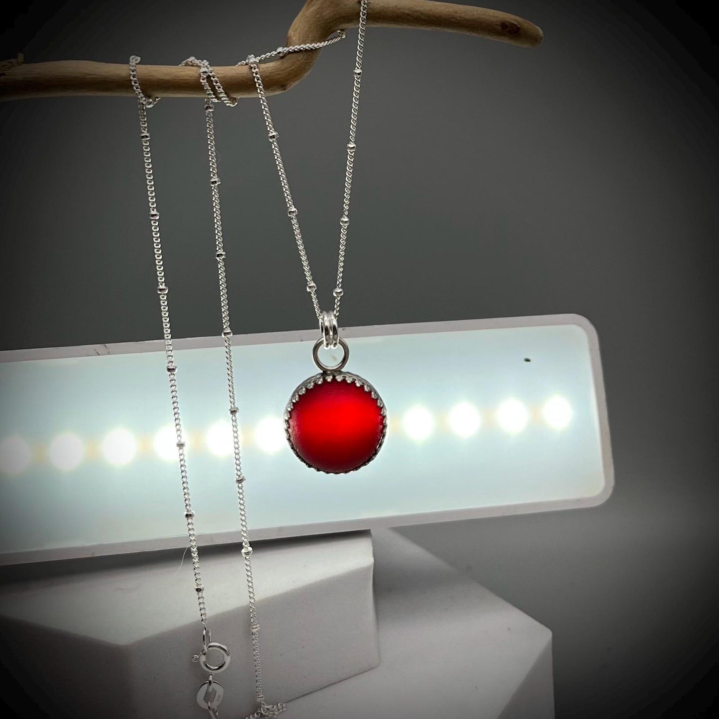 Red Sea Glass Marble Necklace, Handmade Sterling Silver Jewellery, Red Sea Glass Pendant, Codd Marble Pendant, Red Sea Glass Pendant