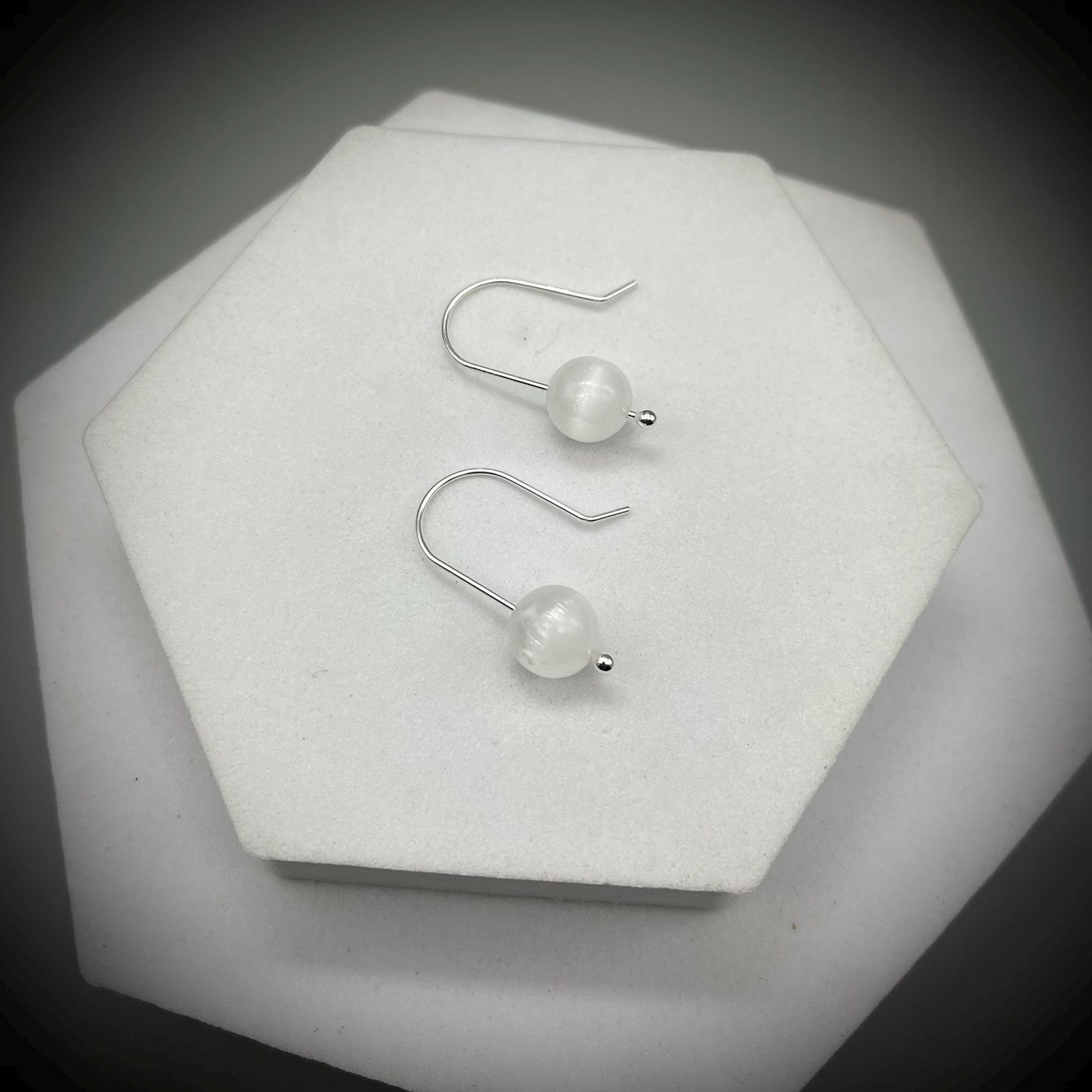 Selenite Crystal and Sterling Silver Earrings, Selenite Drop Earrings, Handcrafted Selenite and Silver Earrings