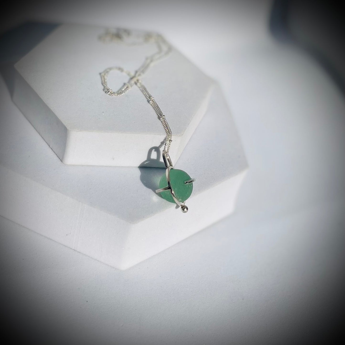 Codd Marble Necklace, Sea Glass Pendant, Green Marble Pendant, Caged Sea Glass Marble Pendant