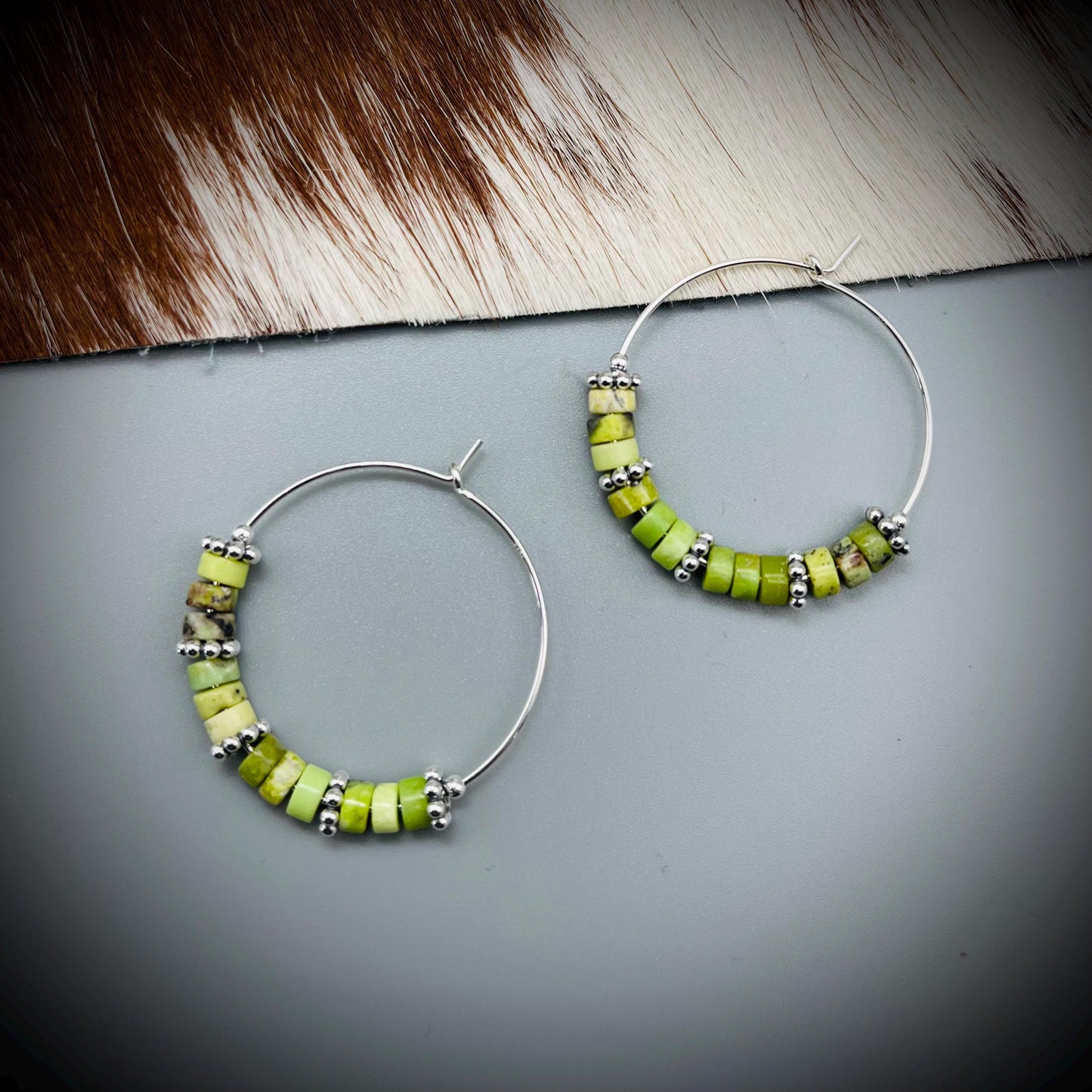 Australian Chrysoprase Crystal Ear Hoops, Sterling Silver and Chrysoprase Ear Hoops, Boho Chrysoprase Ear Hoops