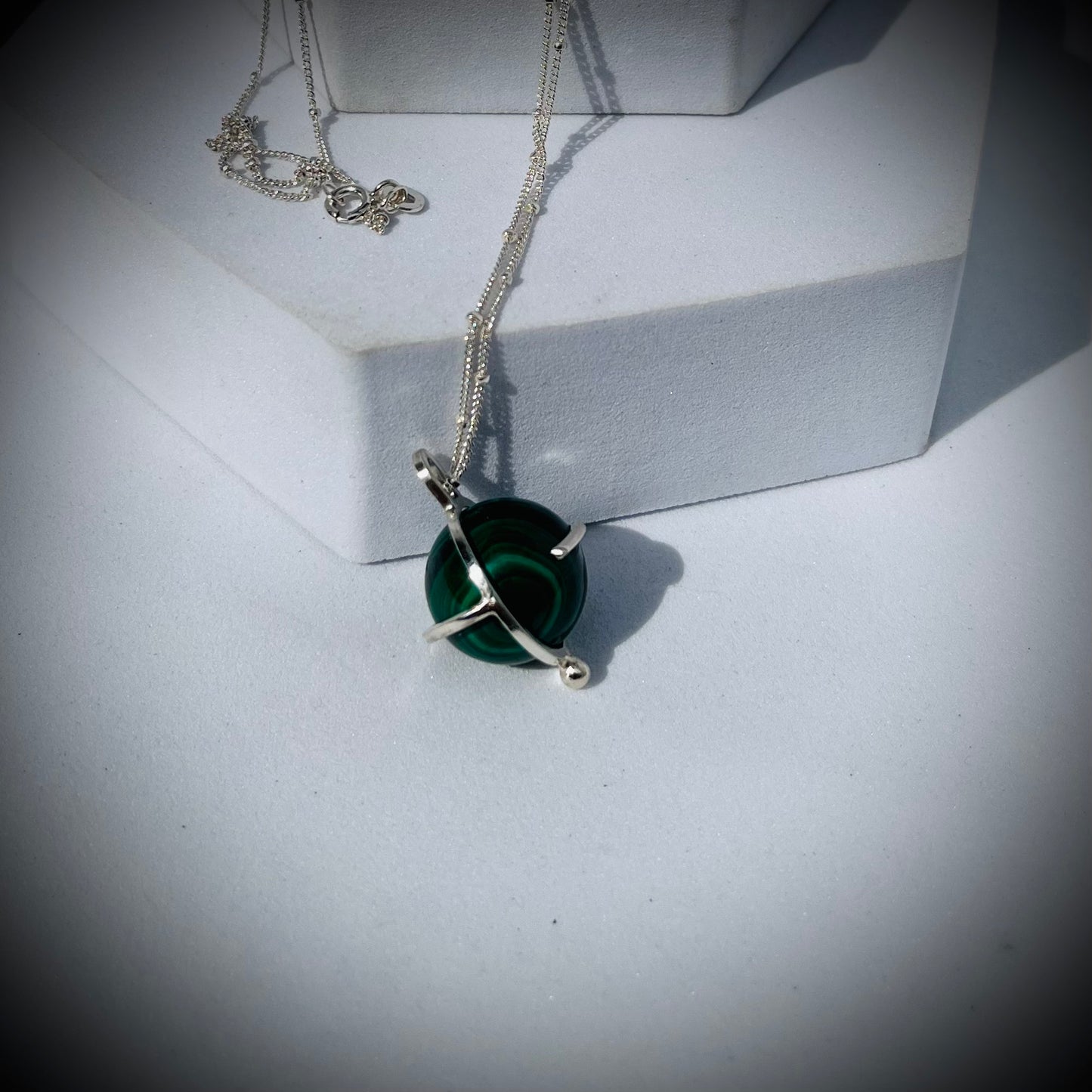 Malachite Crystal Ball Necklace, Malachite and Sterling Silver Necklace, Caged Malachite Pendant, Malachite Crystal Ball
