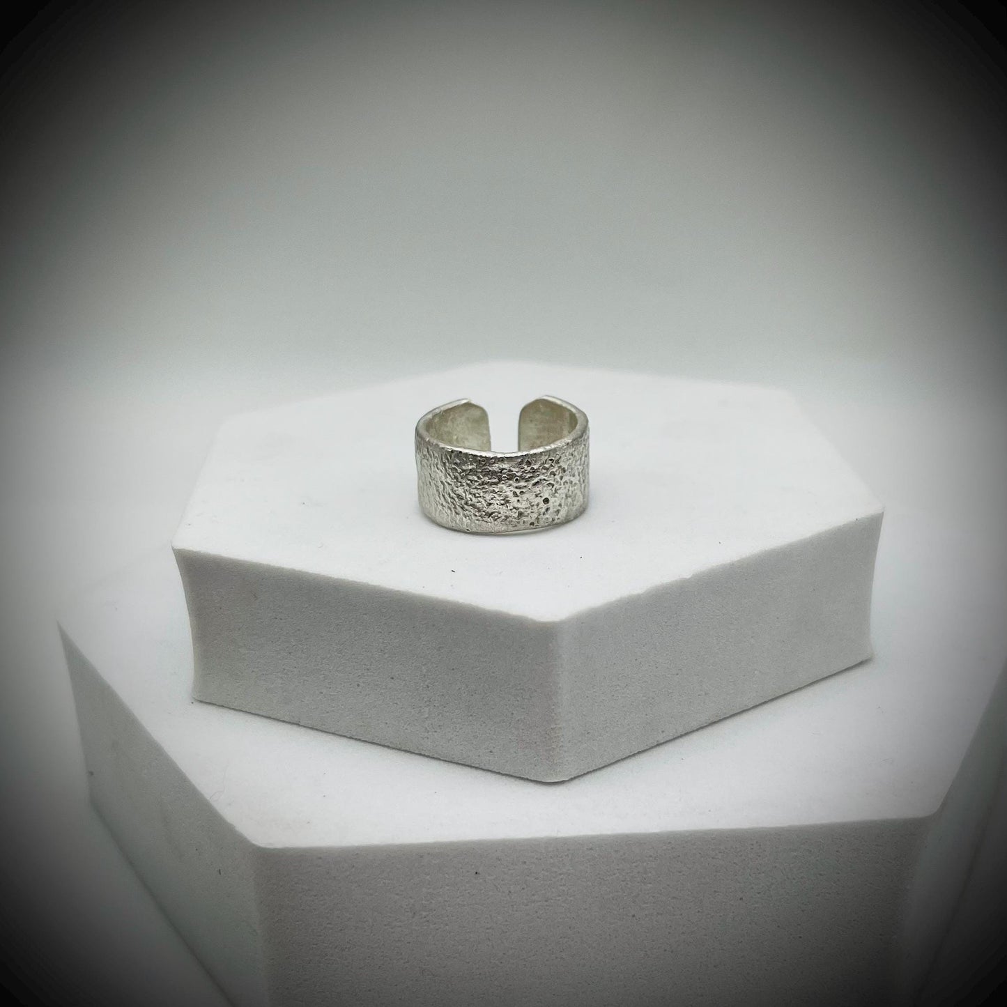 Sterling Silver Wide Ring Bang, Reticulated Silver Ring Band, Textured Silver Ring, Wide Silver Ring