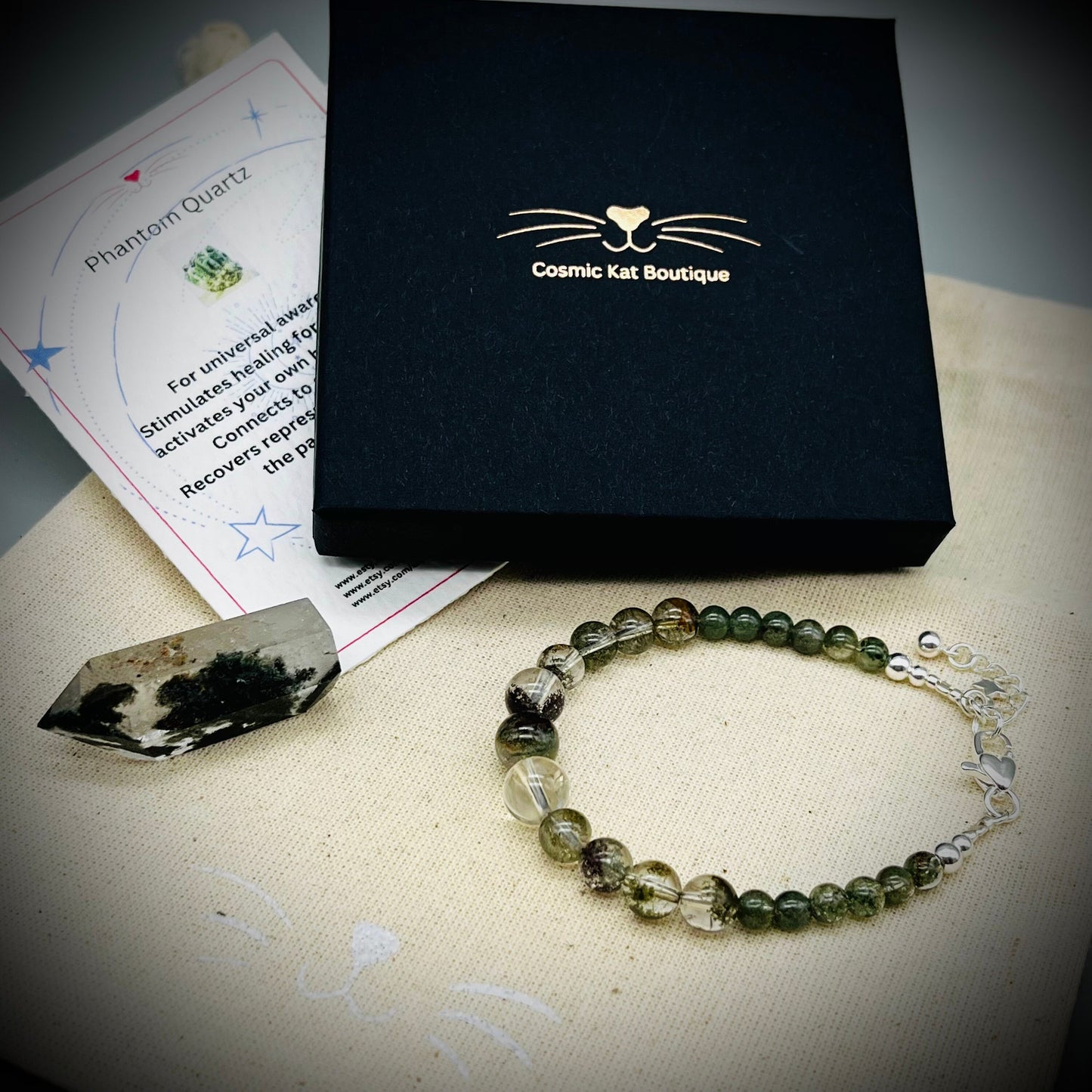 Phantom Quartz Crystal Bracelet, Phantom Quartz and Sterling Silver Bracelet, Quartz Crystal Bracelet, Phantom Quartz Crystal