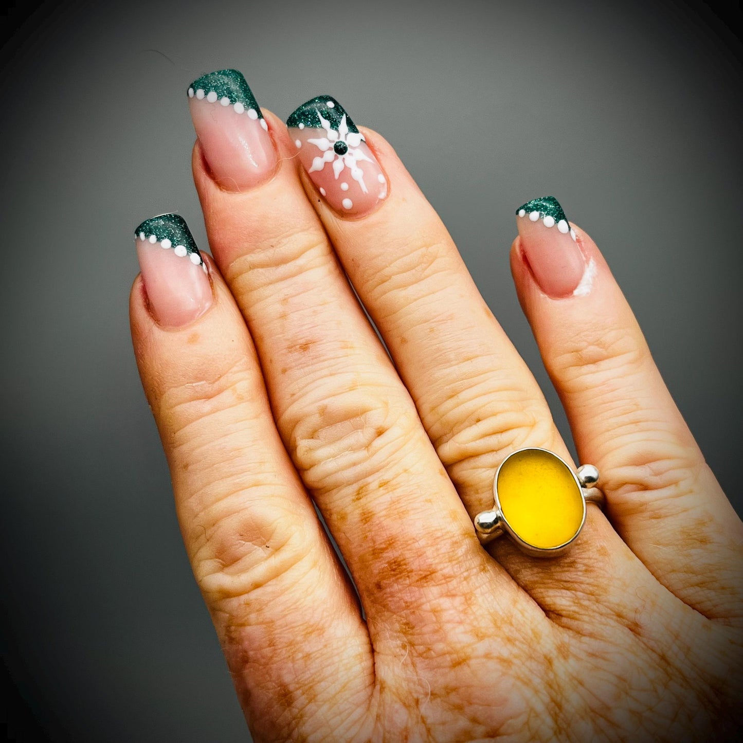 Sea Glass Ring, Yellow Sea Glass Ring, Sterling Silver Sea Glass Ring, Yellow Sea Glass Ring Size N