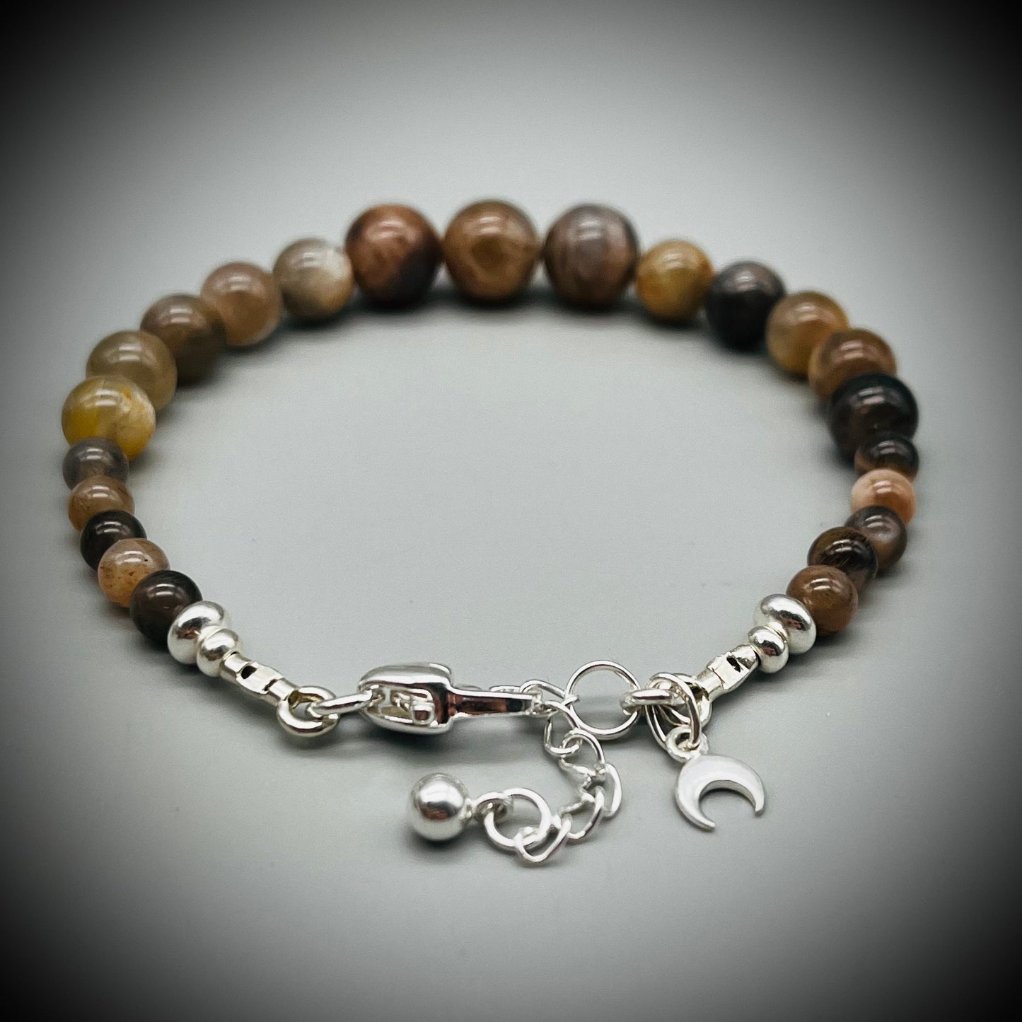 Moonstone Bracelet, Moonstone and Sterling Silver Bracelet, Moonstone Crystal Bracelet, Black Moonstone and Silver Bracelet, Moon Charm
