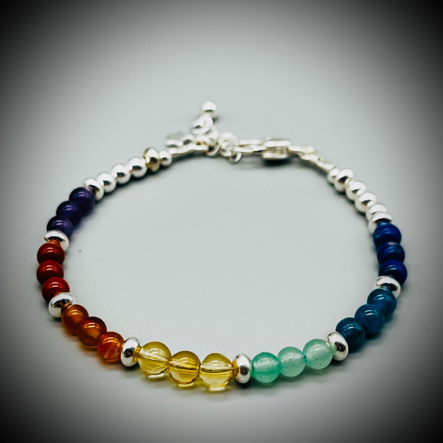 Chakra Crystal Bracelet, Seven Chakra Crystal Bracelet, Chakra Crystal and Silver Bracelet, Rainbow Crystal Bracelet