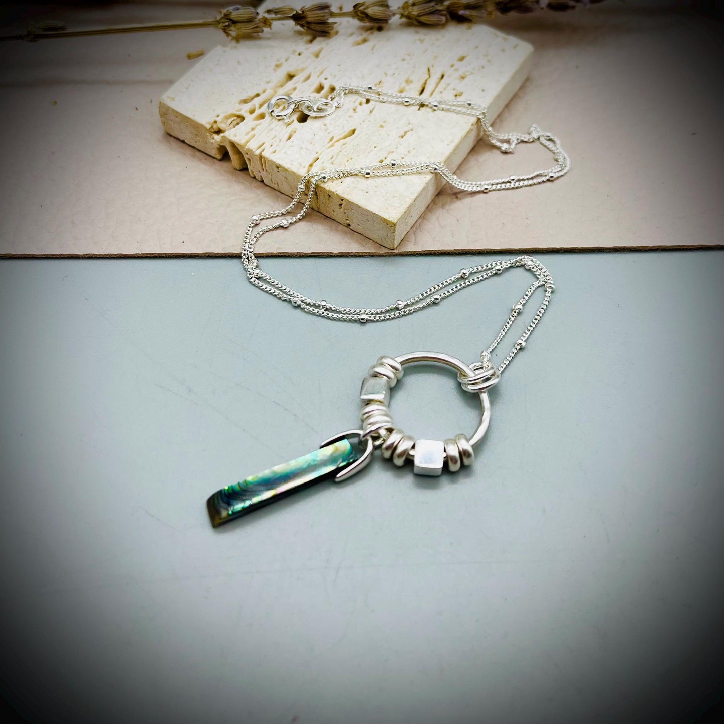 Abalone Shell Necklace, Abalone Silver Hoop Pendant, Abalone and Silver Necklace, Fidget Spinner Pendant, Paua Shell Nekclace