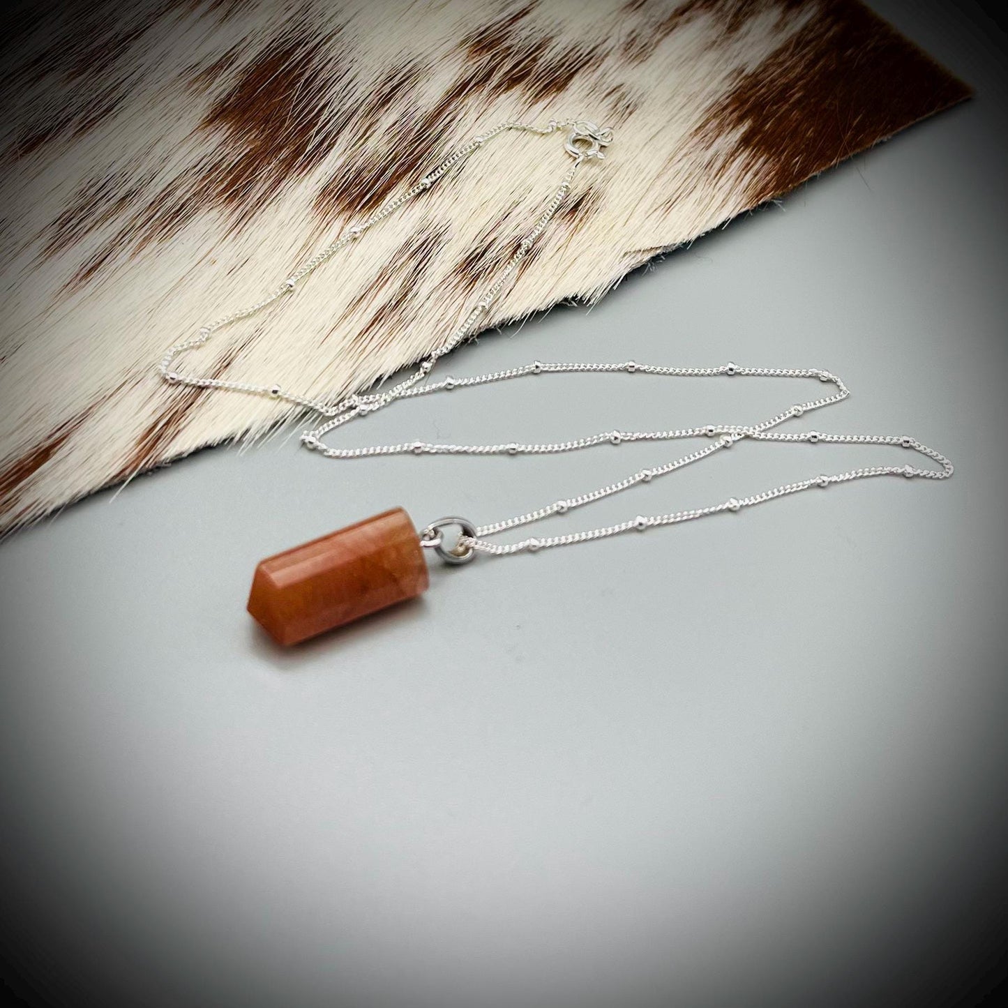 Sunstone Crystal Point Necklace, Sunstone Pendant, Sunstone and Sterling Silver Necklace, Sunstone Crystal Point, Goldsand Sunstone Cystal