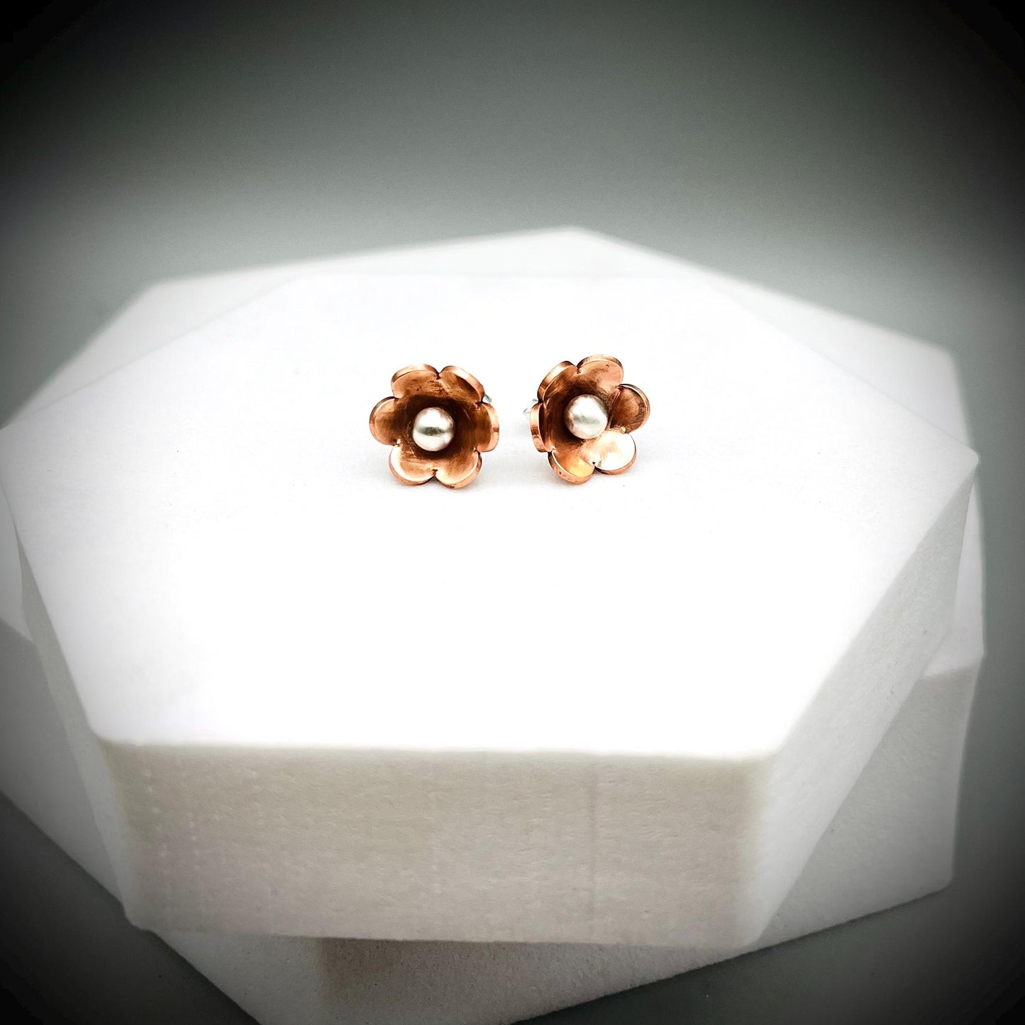 Copper and Sterling Silver Flower Earrings, Forget Me Not Stud Earrings, Daisy Stud Flower Earrings, Copper and Silver Flower Stud Earrings