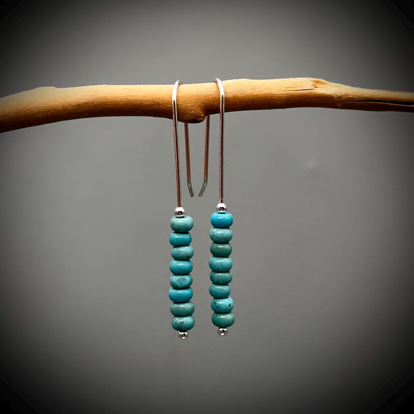 Natural Turquoise and Sterling Silver Earrings, Turquoise Drop Earrings, Handcrafted Turquoise and Silver Earrings, Long Turquoise Earrings