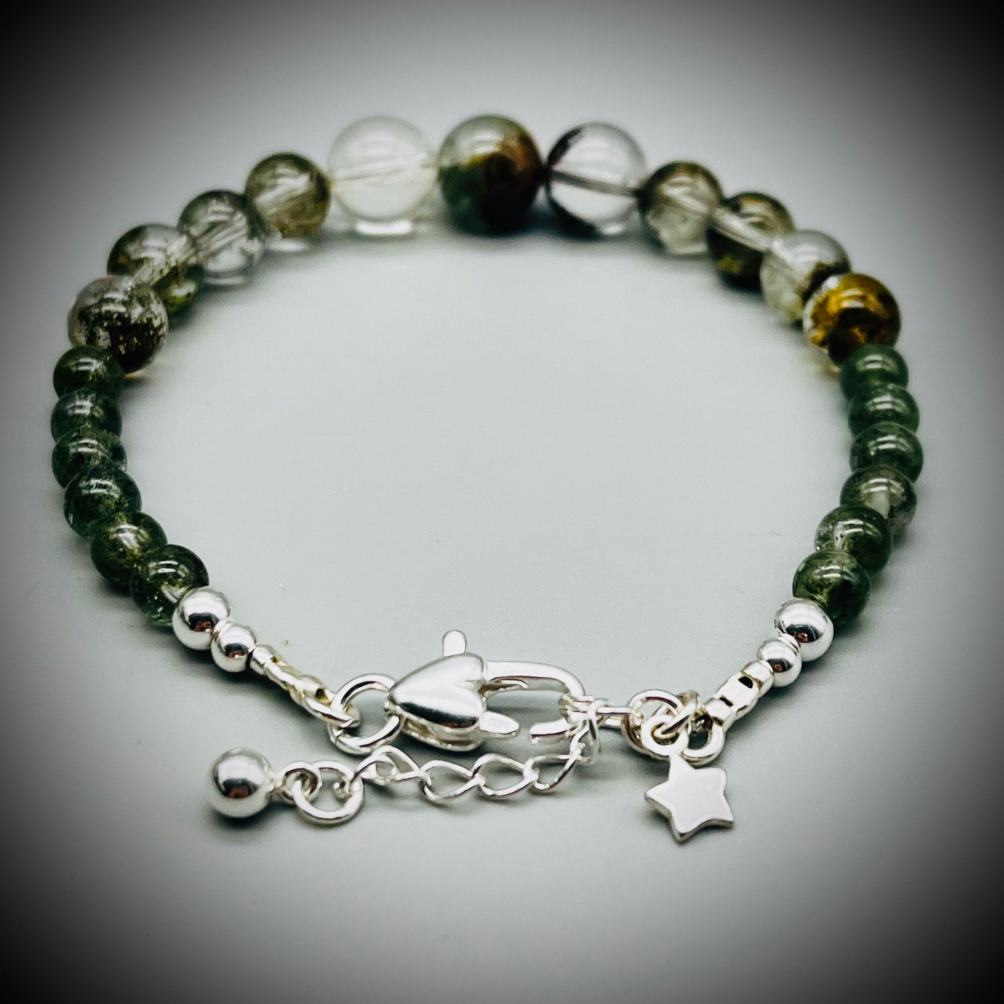 Phantom Quartz Crystal Bracelet, Phantom Quartz and Sterling Silver Bracelet, Quartz Crystal Bracelet, Phantom Quartz Crystal