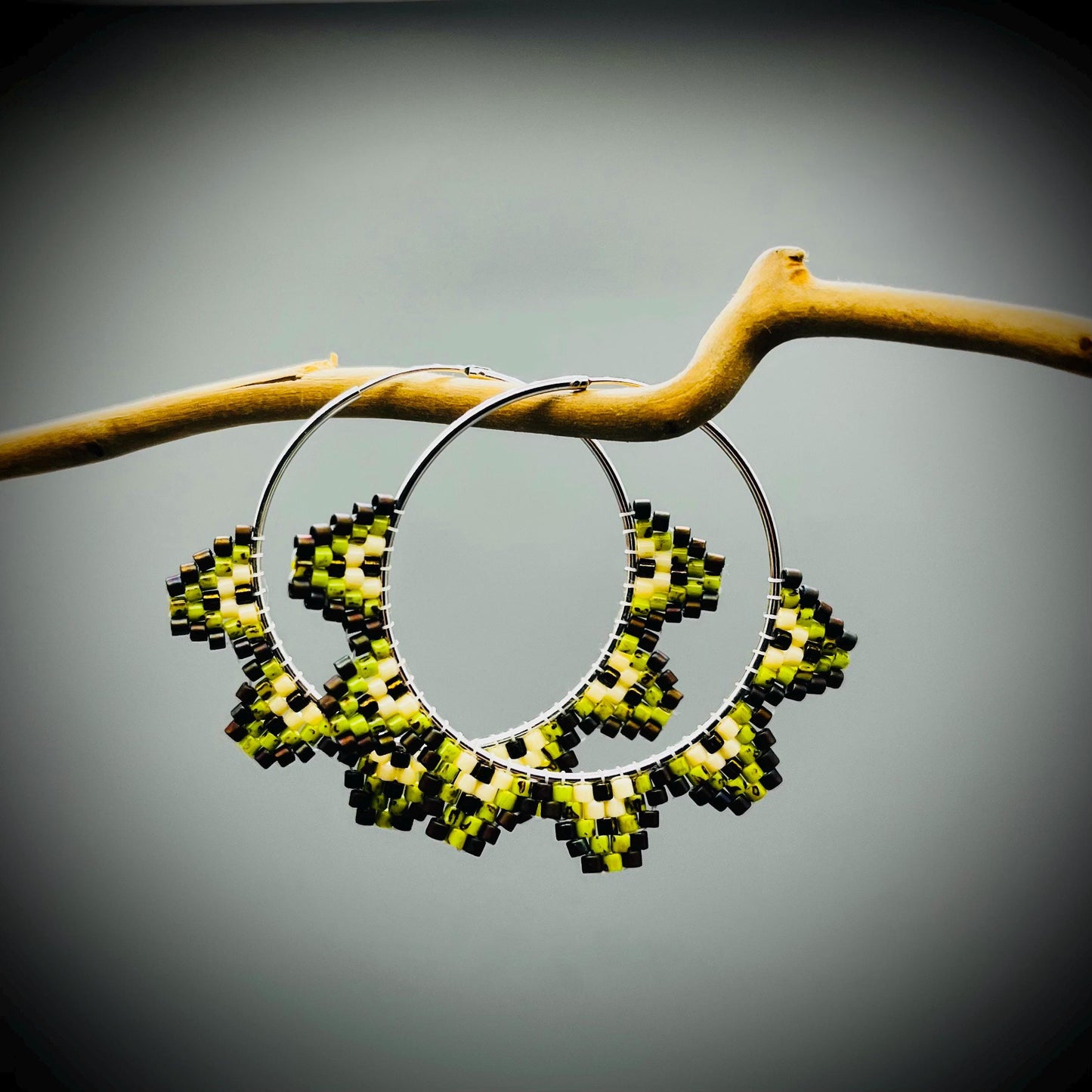 Native American Style Earrings, Boho Beaded Hoop Earrings, Native Hoop Earrings, Beaded Folk Earrings, Tribal Hoop Earrings
