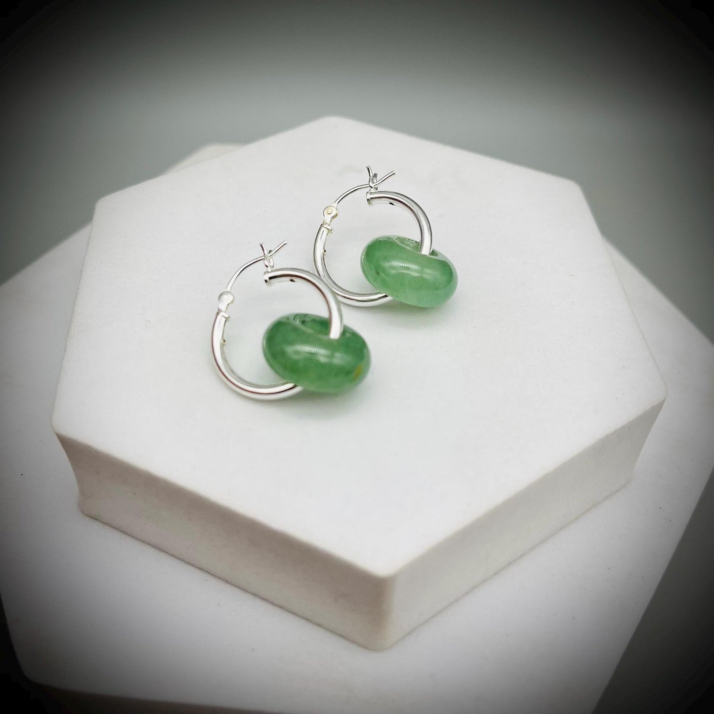 Aventurine Crystal Hoop Hearings, Green Aventurine and Sterling Silver Earrings, Silver Hoop Earrings, Aventurine Earrings