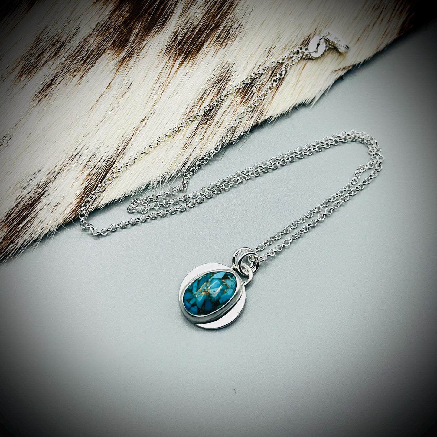 Mohave Copper Turquoise Crystal and Sterling Sliver Necklace, Mohave Turquoise Pendant Necklace, Turquoise Necklace, December Birthstone