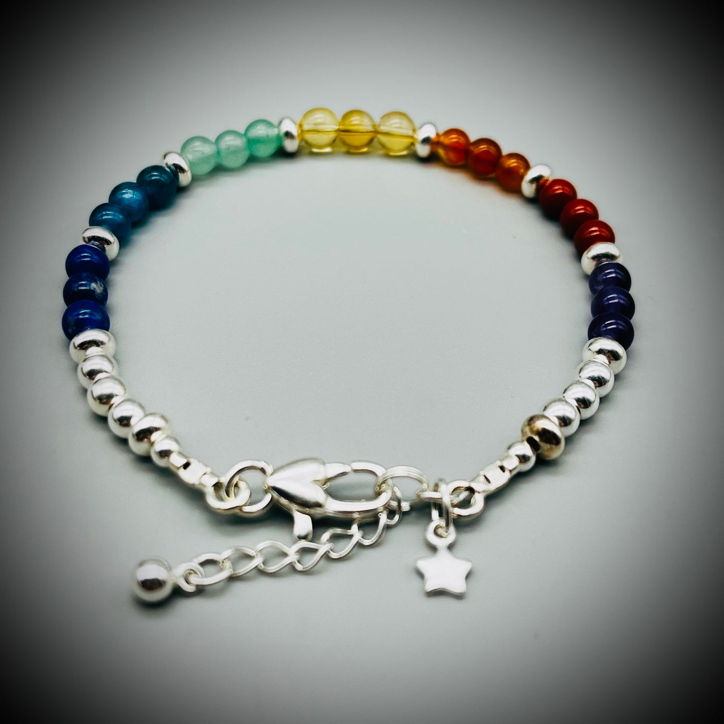 Chakra Crystal Bracelet, Seven Chakra Crystal Bracelet, Chakra Crystal and Silver Bracelet, Rainbow Crystal Bracelet