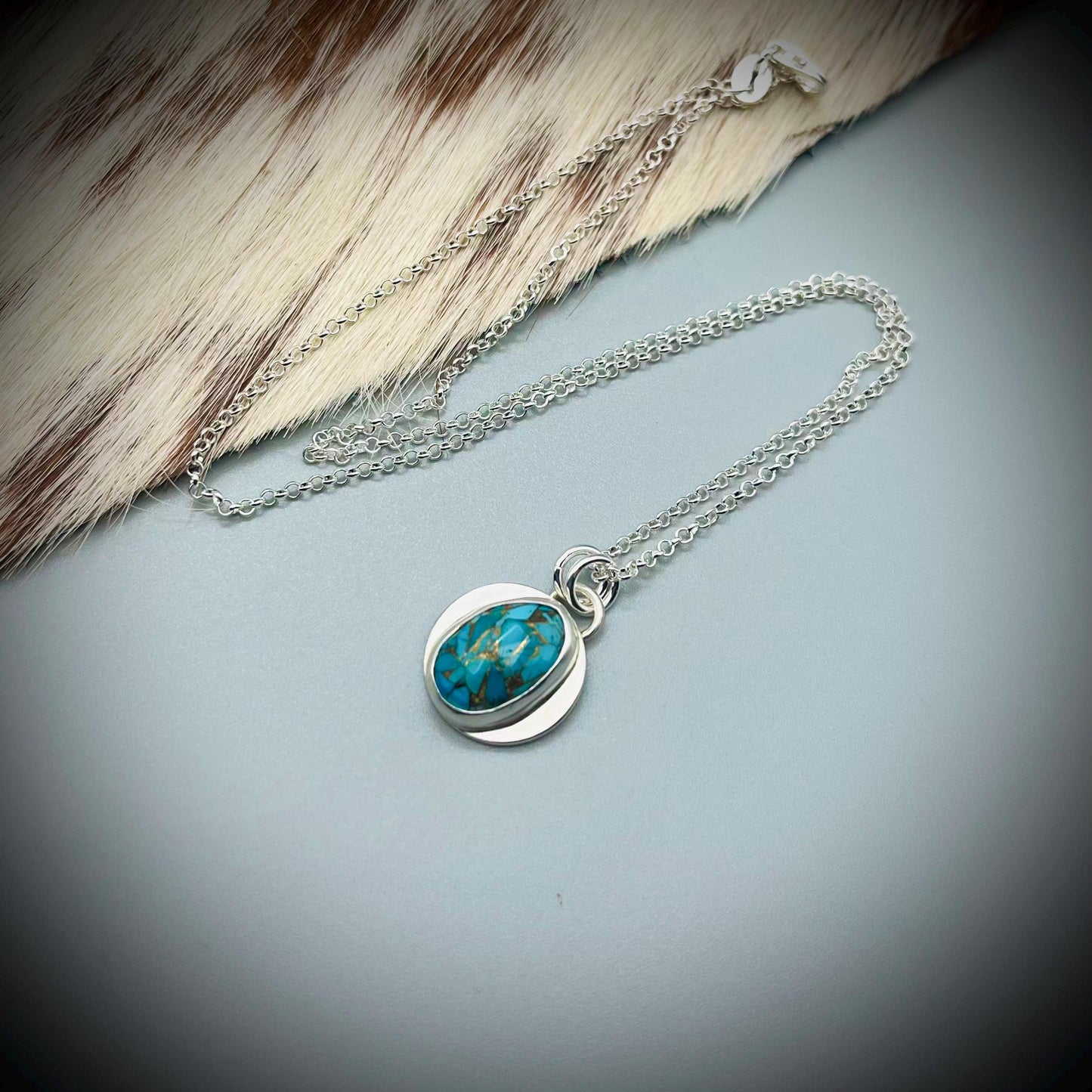 Mohave Copper Turquoise Crystal and Sterling Sliver Necklace, Mohave Turquoise Pendant Necklace, Turquoise Necklace, December Birthstone