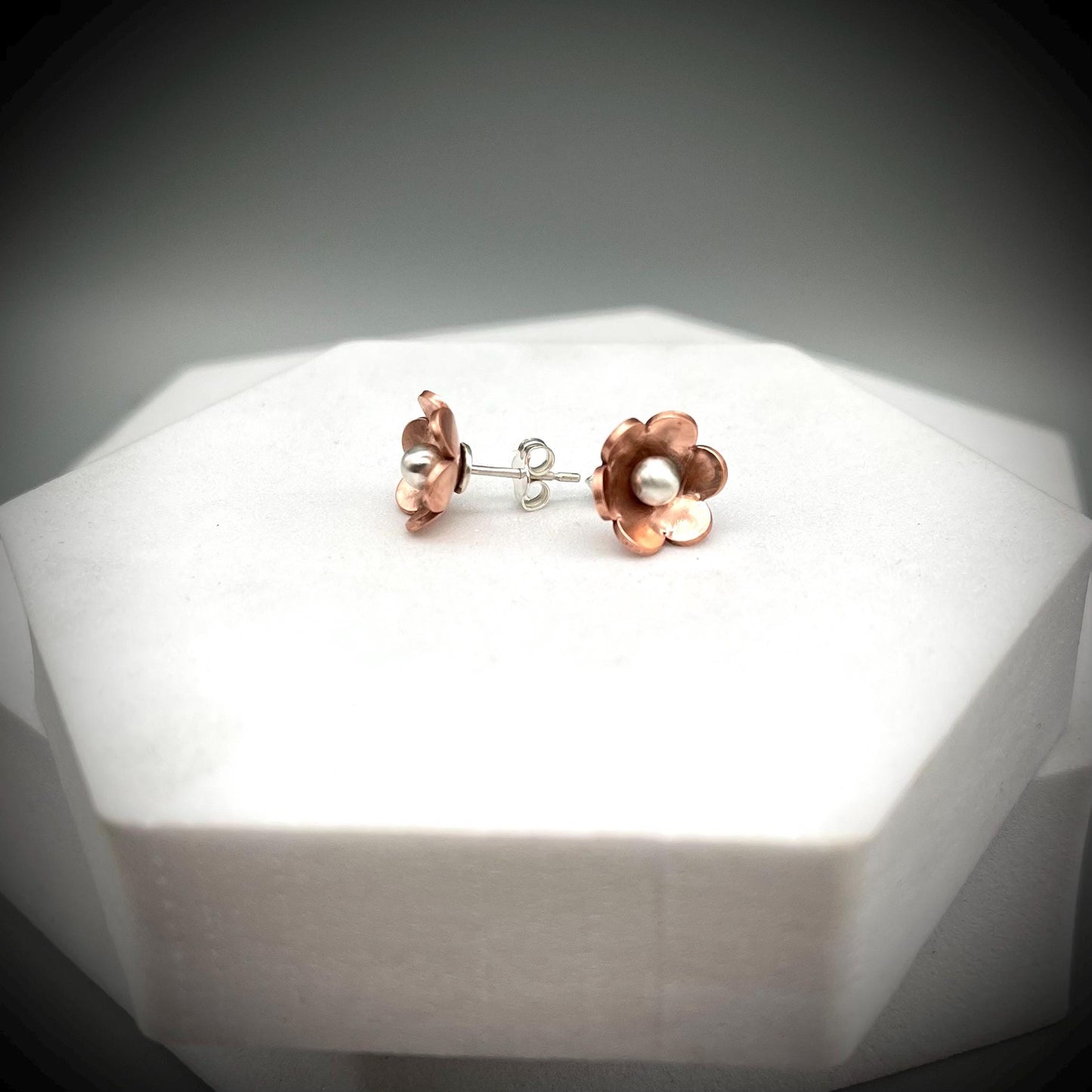 Copper and Sterling Silver Flower Earrings, Forget Me Not Stud Earrings, Daisy Stud Flower Earrings, Copper and Silver Flower Stud Earrings