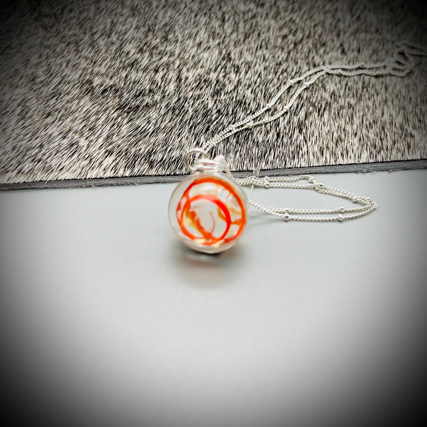 Red Marble Necklace, Handmade SworlMarble Necklace, Caged Marble Necklace, Glass Marble and Silver Necklace