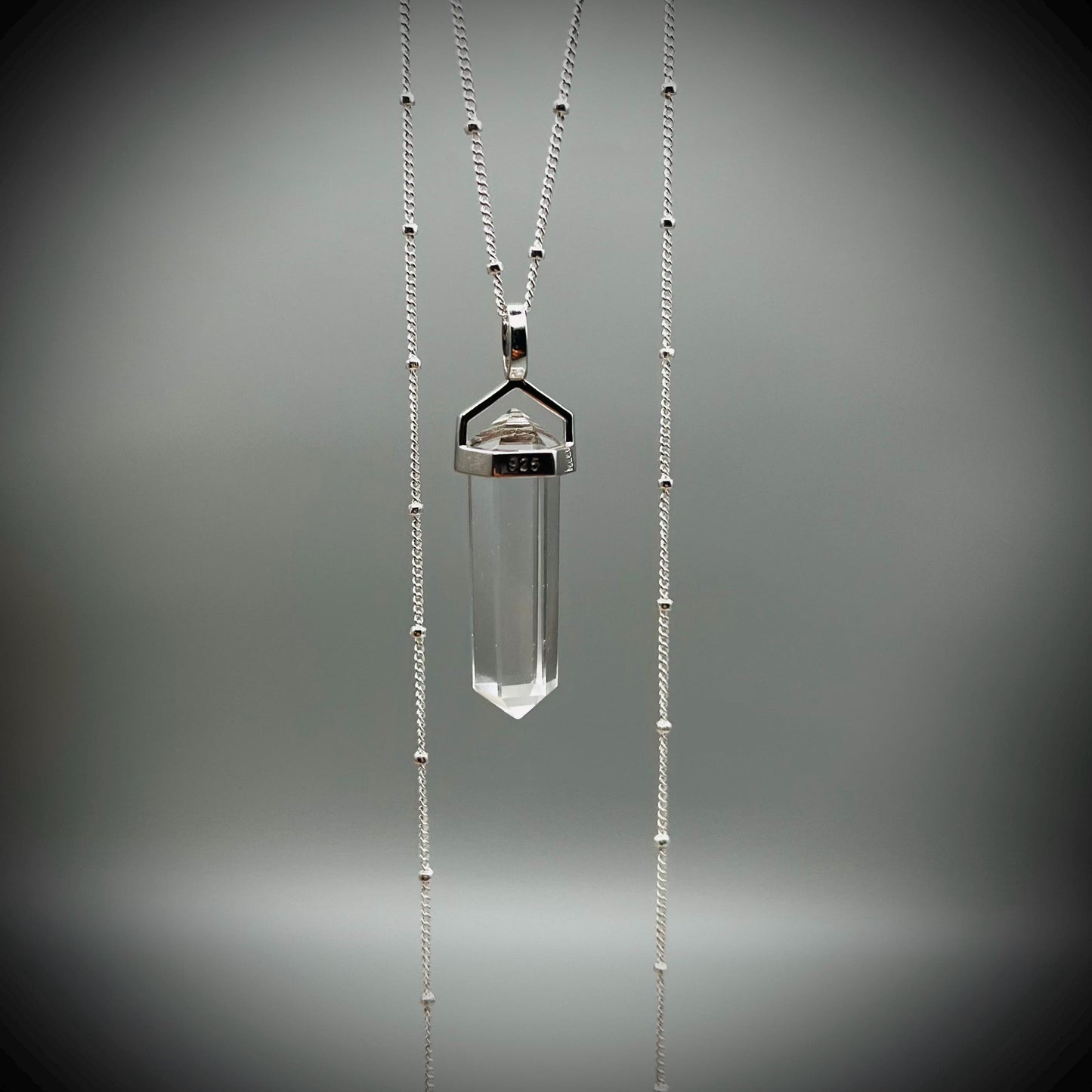 Clear Quartz and Sterling Silver Necklace, Clear Quartz Crystal Point Pendant Necklace, Clear Quartz Double Terminated Point Necklace
