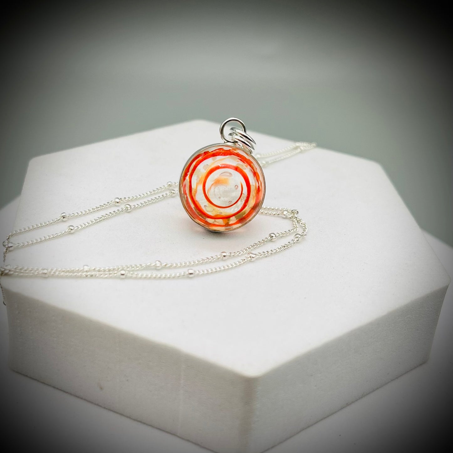 Red Marble Necklace, Handmade SworlMarble Necklace, Caged Marble Necklace, Glass Marble and Silver Necklace