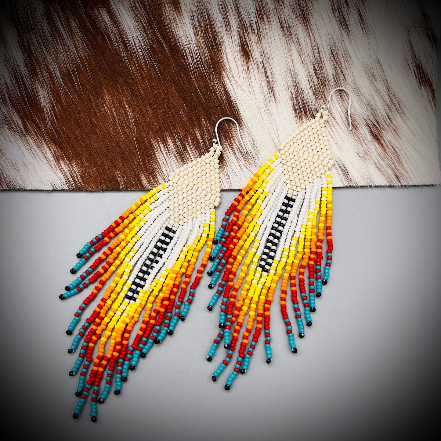 Native American Style Earrings, Boho Beaded Earrings, Native Tassel Earrings, Beaded Folk Earrings, Tribal Earrings, Long Fringe Earrings