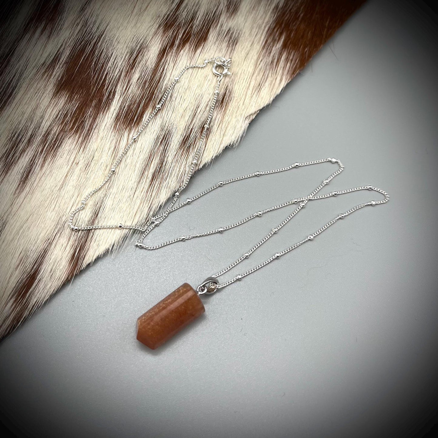 Sunstone Crystal Point Necklace, Sunstone Pendant, Sunstone and Sterling Silver Necklace, Sunstone Crystal Point, Goldsand Sunstone Cystal