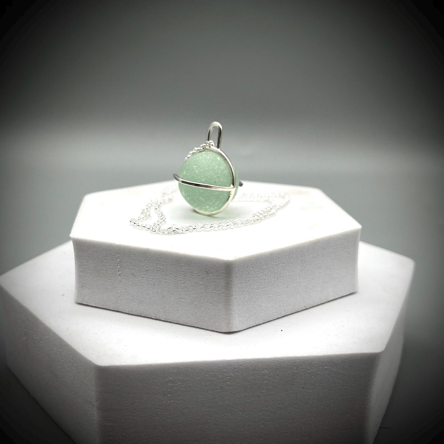 Genuine Codd Marble Necklace, Green Sea Glass Pendant, Green Marble Pendant, Caged Sea Glass Marble Pendant