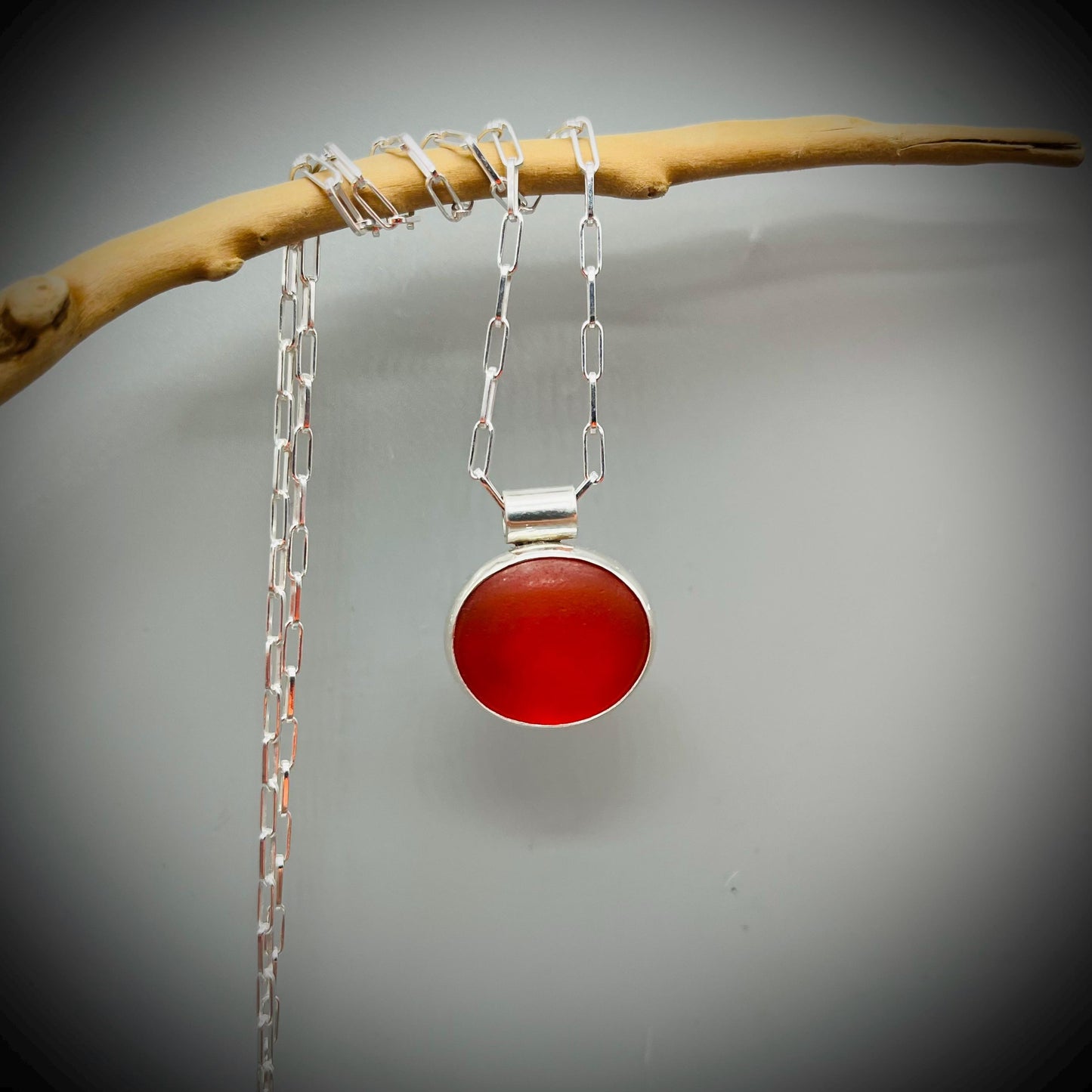 Orange Sea Glass Pendant, Large Sea Glass Necklace, Sea Glass and Sterling Silver Necklace, Orange Sea Glass Necklace, Sea Glass Paperclip