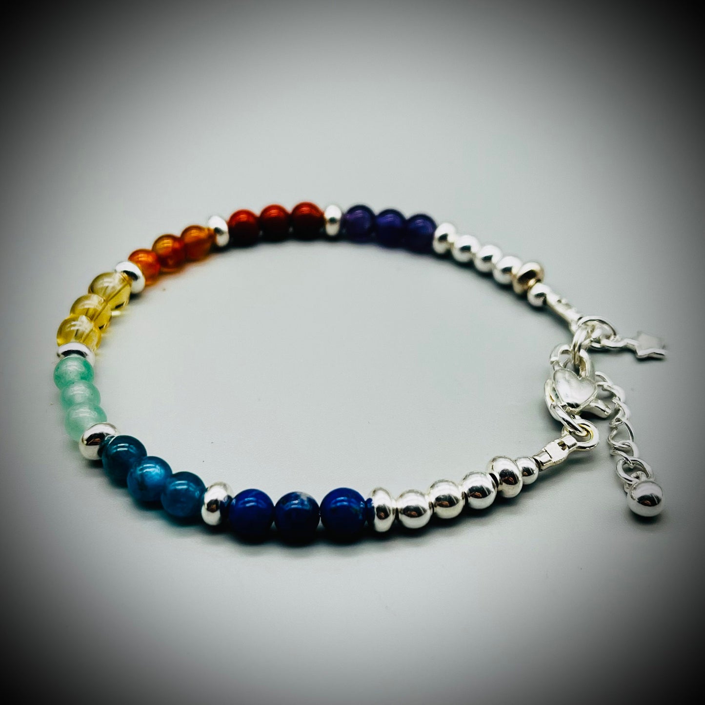Chakra Crystal Bracelet, Seven Chakra Crystal Bracelet, Chakra Crystal and Silver Bracelet, Rainbow Crystal Bracelet