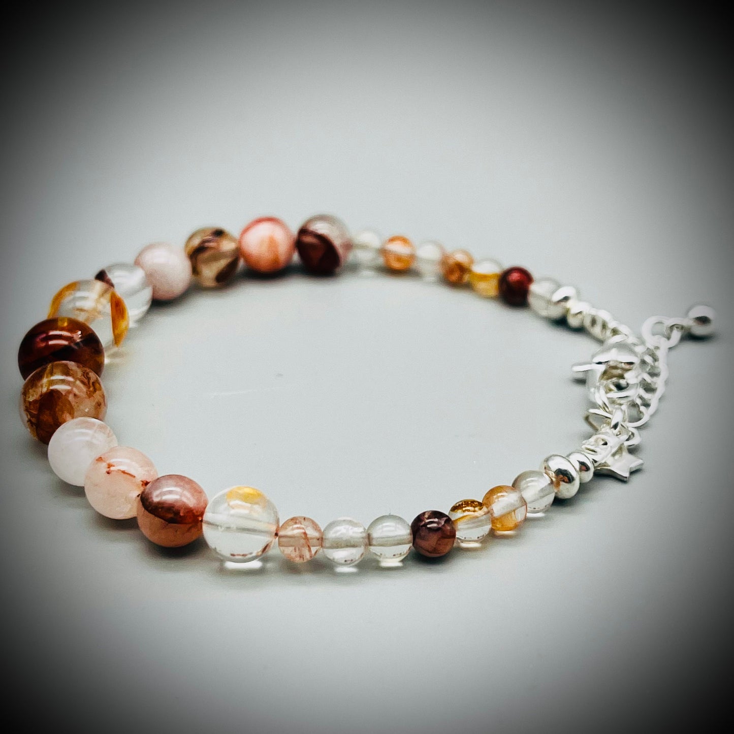 Red Hematoid Quartz Crystal Bracelet, Fire Quartz Crystal Bracelet, Red Hematoid and Sterling Silver Bracelet, Fire Quartz Bracelet