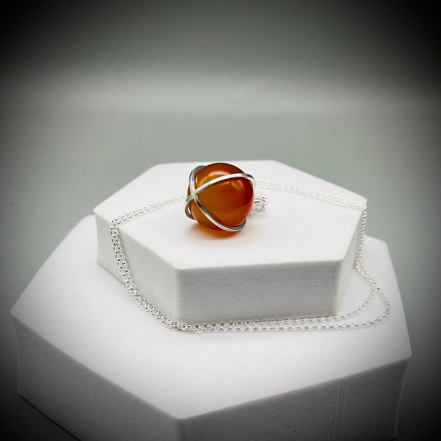 Carnelian Crystal Ball Necklace, Carnelian and Sterling Silver Pendant, Carnelian Crystal Sphere Pendant, Caged Carnelian Crystal