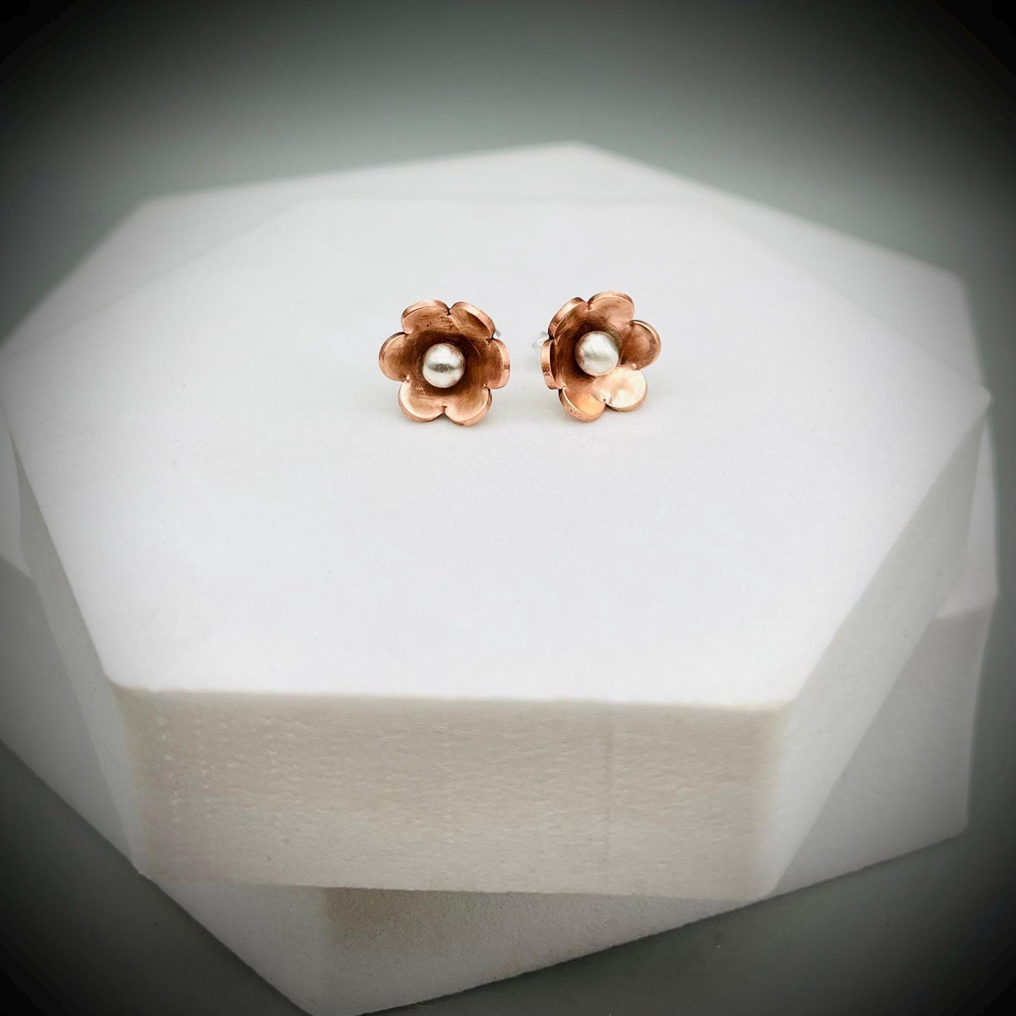 Copper and Sterling Silver Flower Earrings, Forget Me Not Stud Earrings, Daisy Stud Flower Earrings, Copper and Silver Flower Stud Earrings